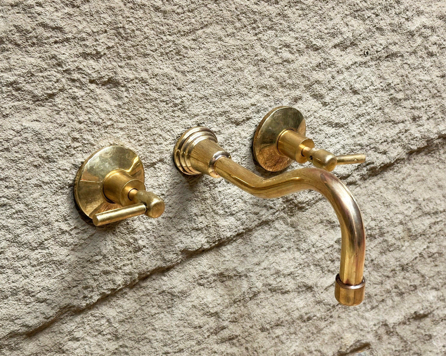 Solid Brass Wall Mounted Faucet, Unlacquered Brass Bathroom Faucet
