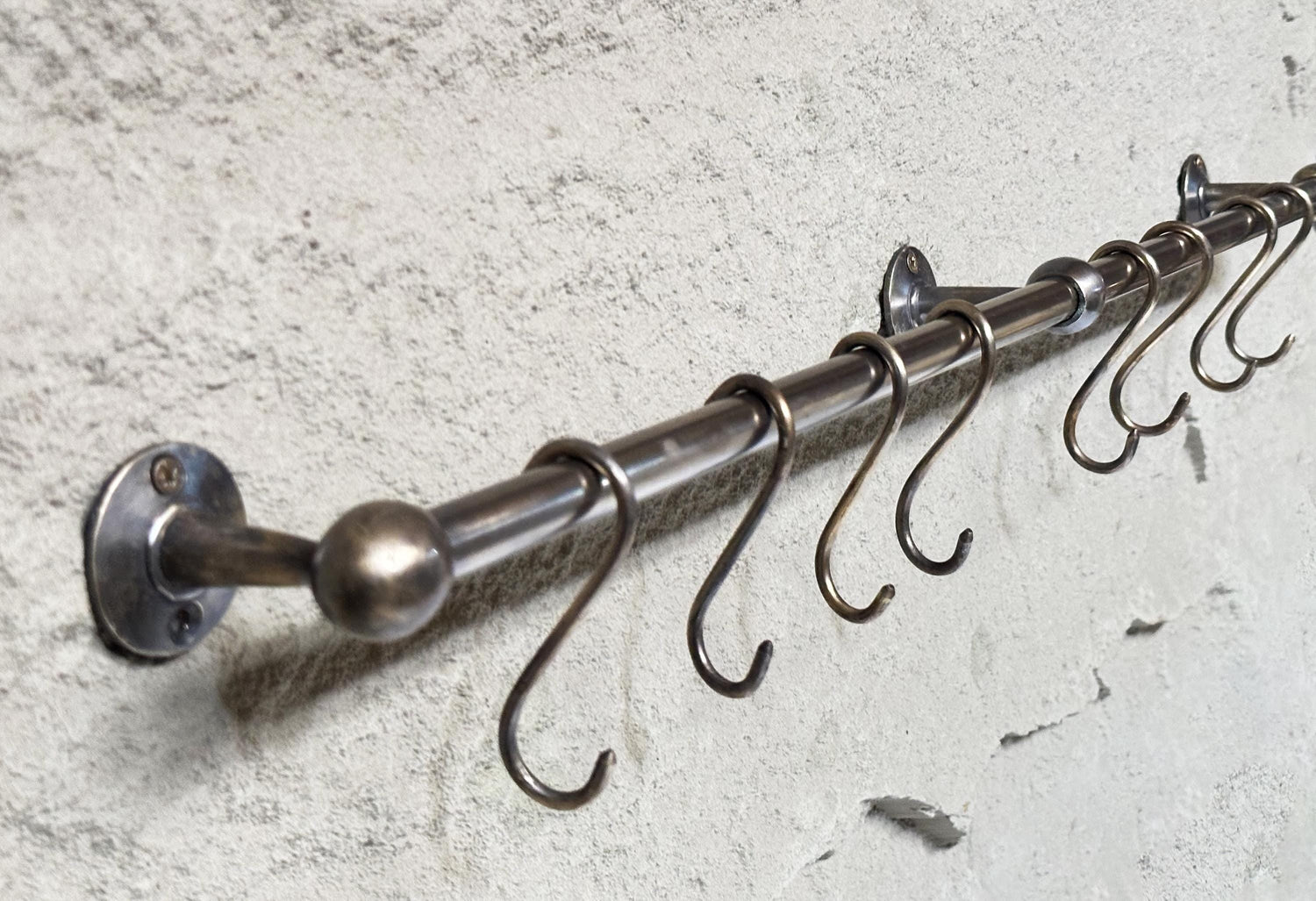 Bronze Pot Rack with Hooks – Wall Mounted Kitchen Rail