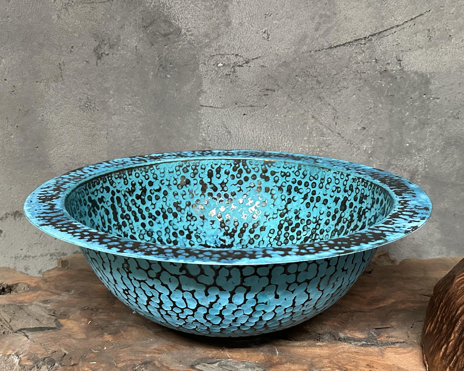 Blue Patina Drop-In Sink – Copper Vessel for Bathroom