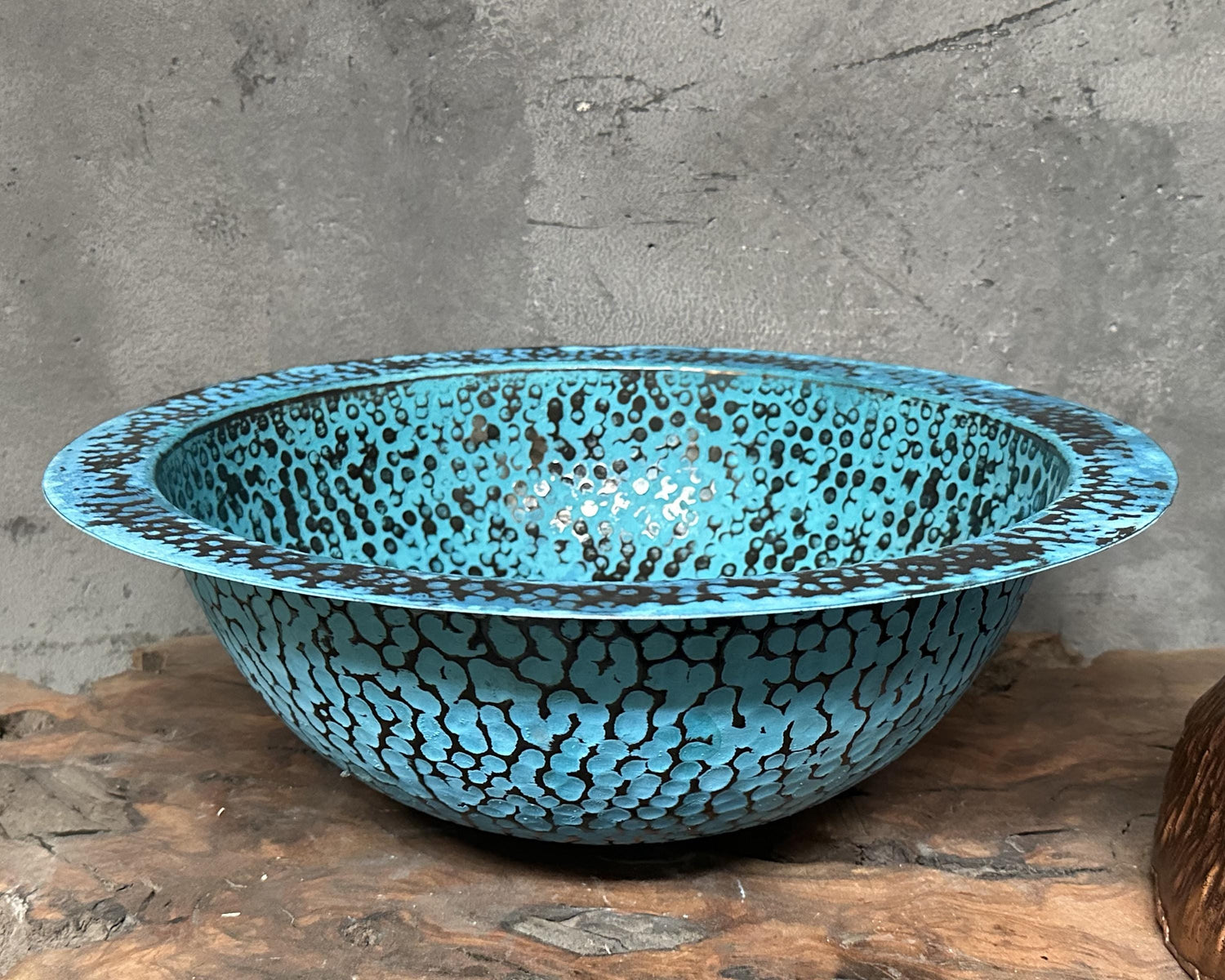 Blue Patina Drop-In Sink – Copper Vessel for Bathroom