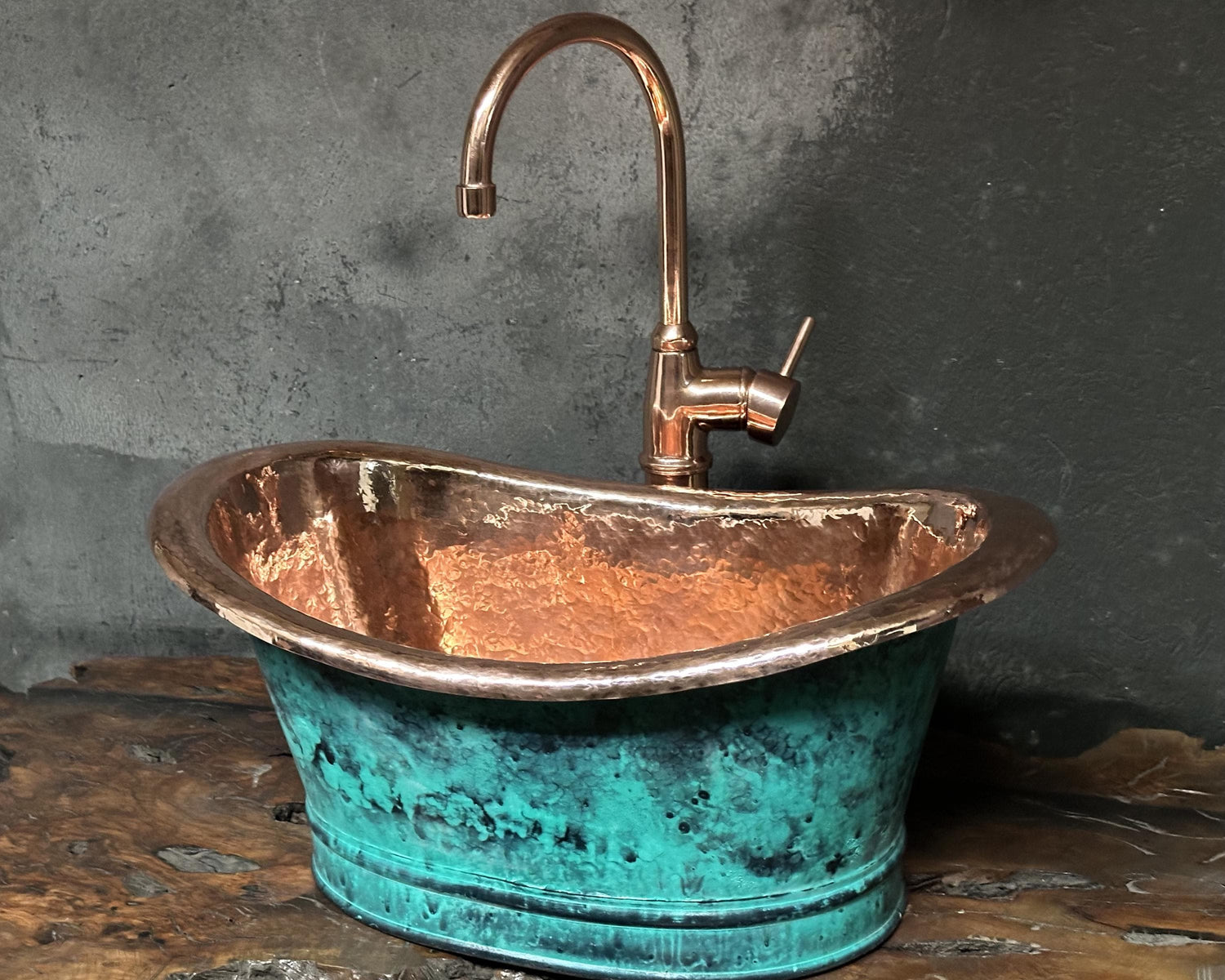 Copper Tub Style Sink – Green Patina Vessel Basin