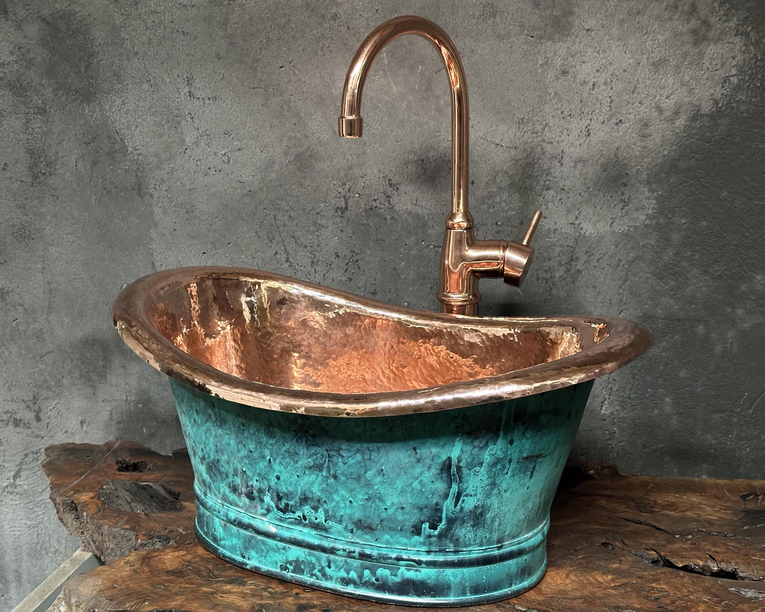 Copper Tub Style Sink – Green Patina Vessel Basin