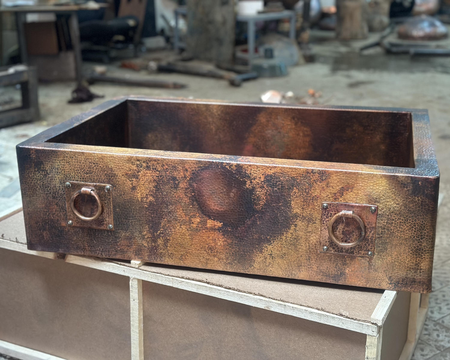Hammered Apron Kitchen Sink With Dark Brown Finish
