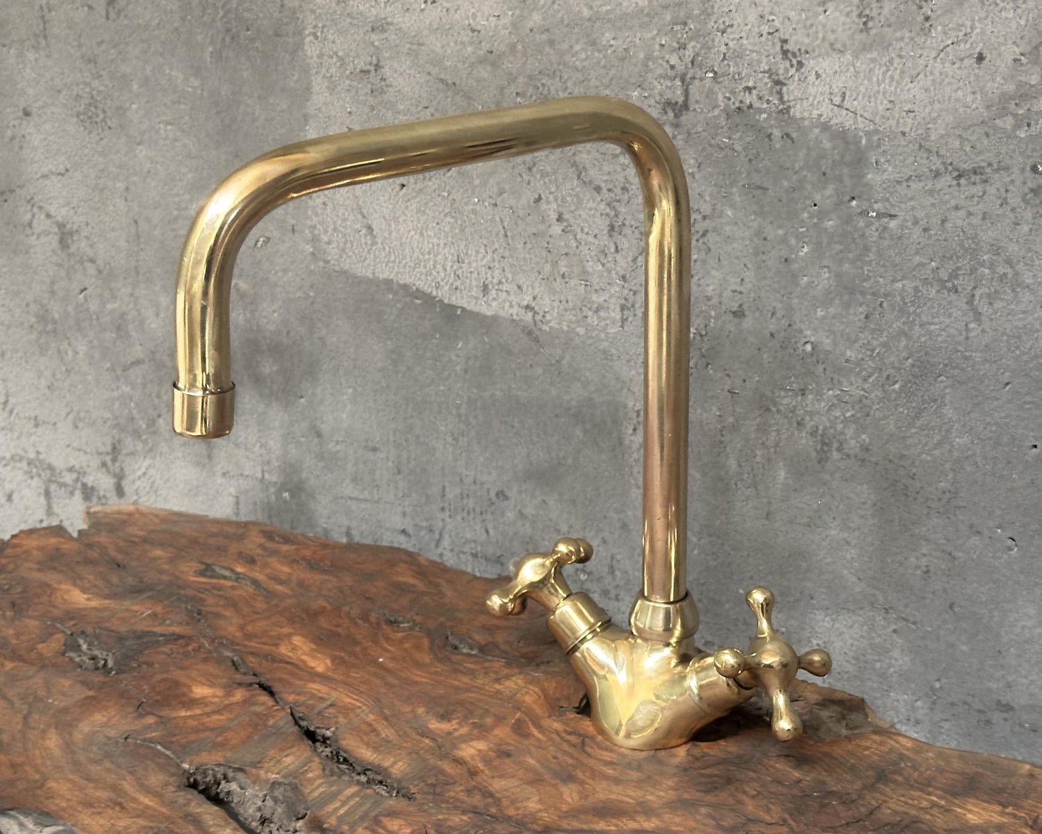 Unlacquered Brass Bathroom Faucet, Deck Mount Bathroom Faucet, Two Handles Bar Brass Faucet