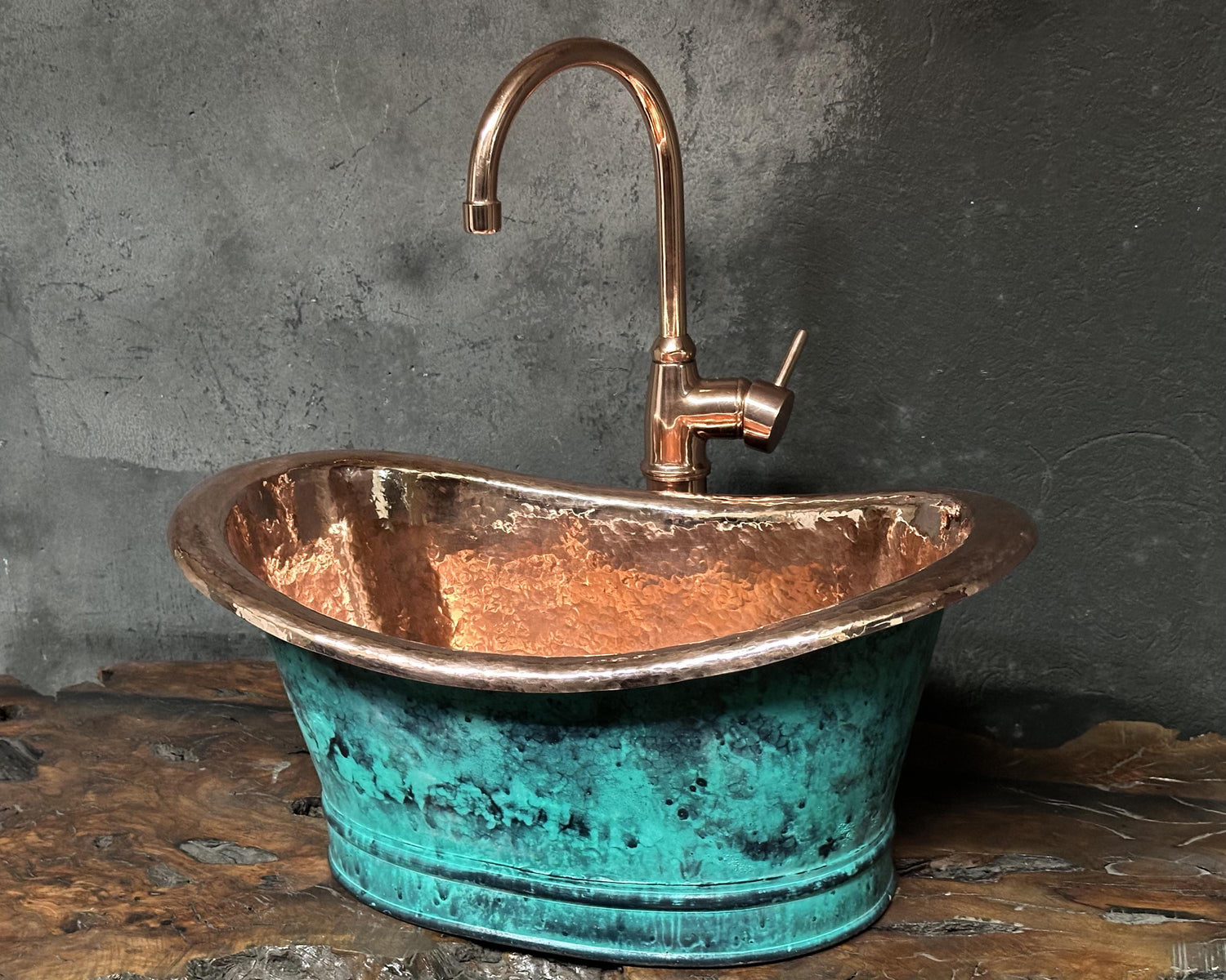 Copper Tub Style Sink – Green Patina Vessel Basin