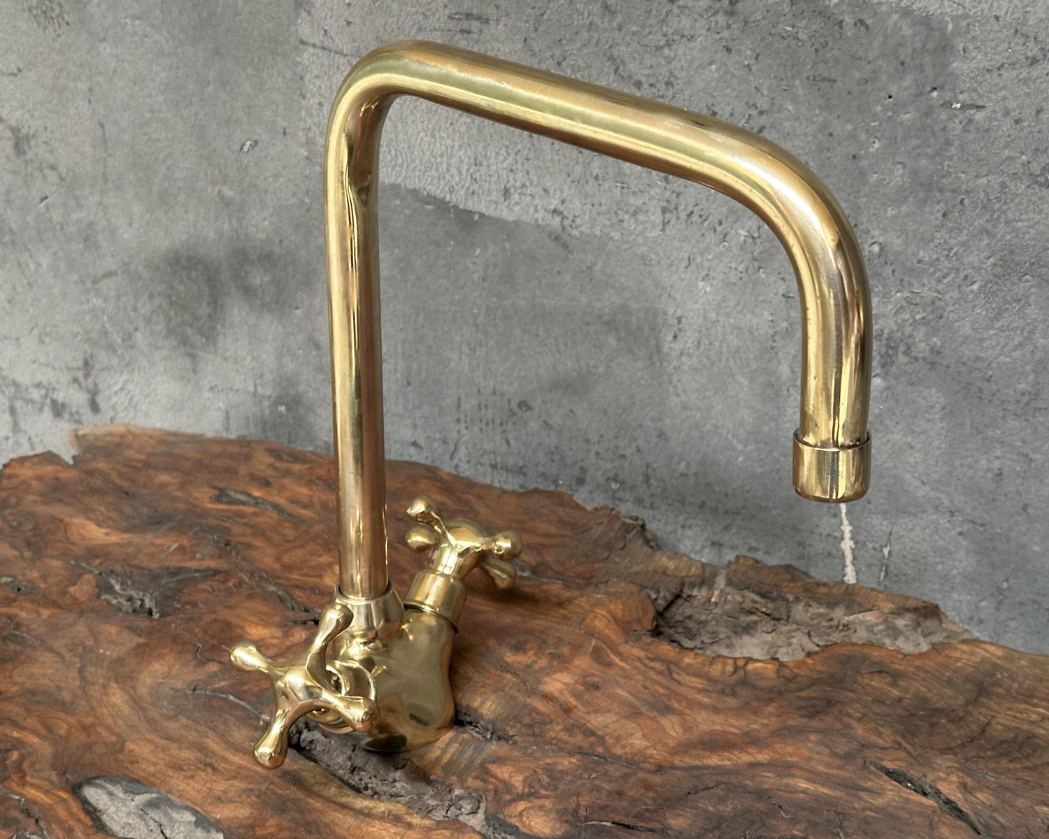 Unlacquered Brass Bathroom Faucet, Deck Mount Bathroom Faucet, Two Handles Bar Brass Faucet