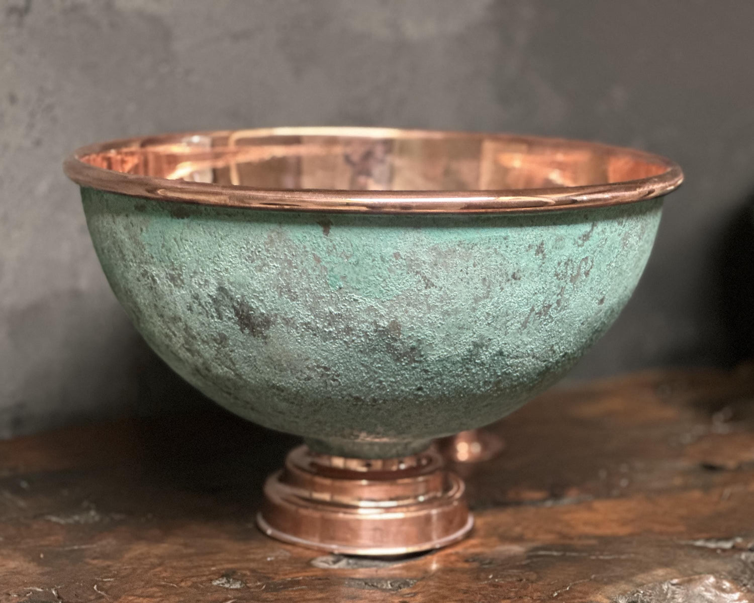 Round Vintage Copper Vessel Sink ,Green Patina Copper Sink Bathroom