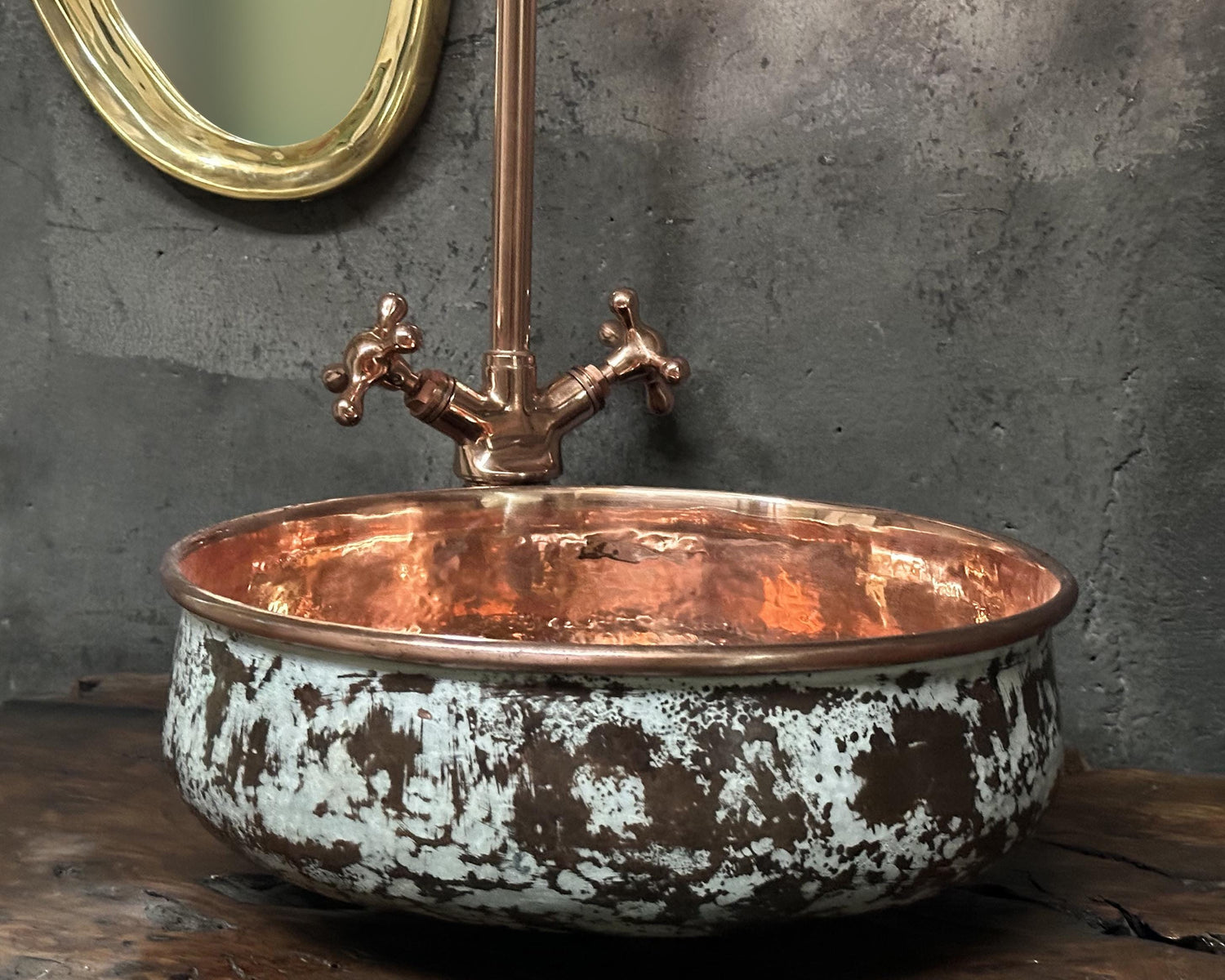 Hammered White Patina Copper Sink Bathoom ,Rustic Copper vessel Sink , Handcrafted Basin With Copper Faucet
