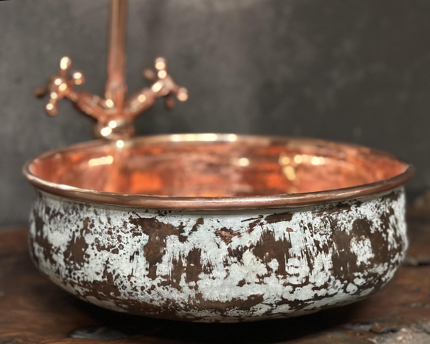 Hammered White Patina Copper Sink Bathoom ,Rustic Copper vessel Sink , Handcrafted Basin With Copper Faucet