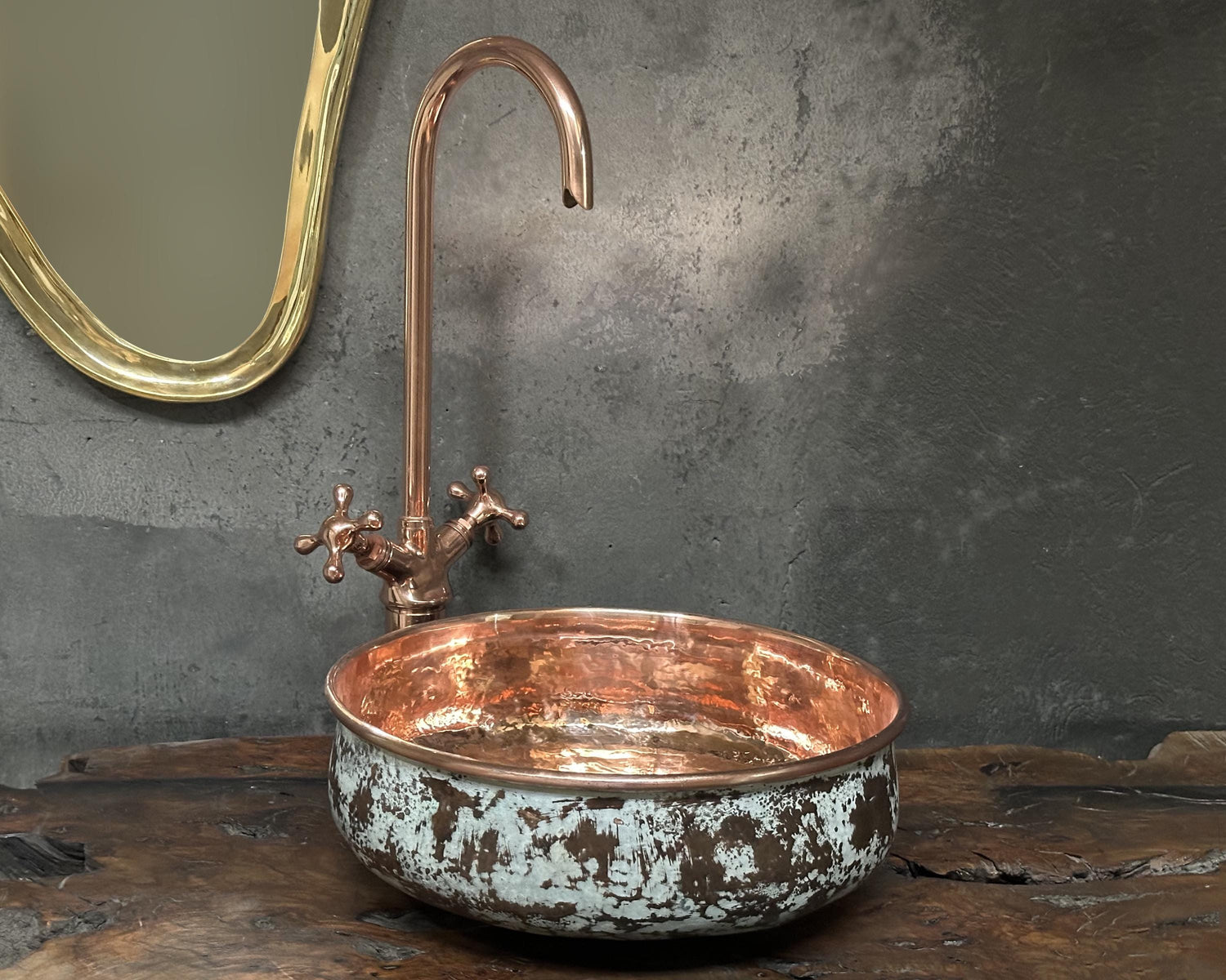 Hammered White Patina Copper Sink Bathoom ,Rustic Copper vessel Sink , Handcrafted Basin With Copper Faucet