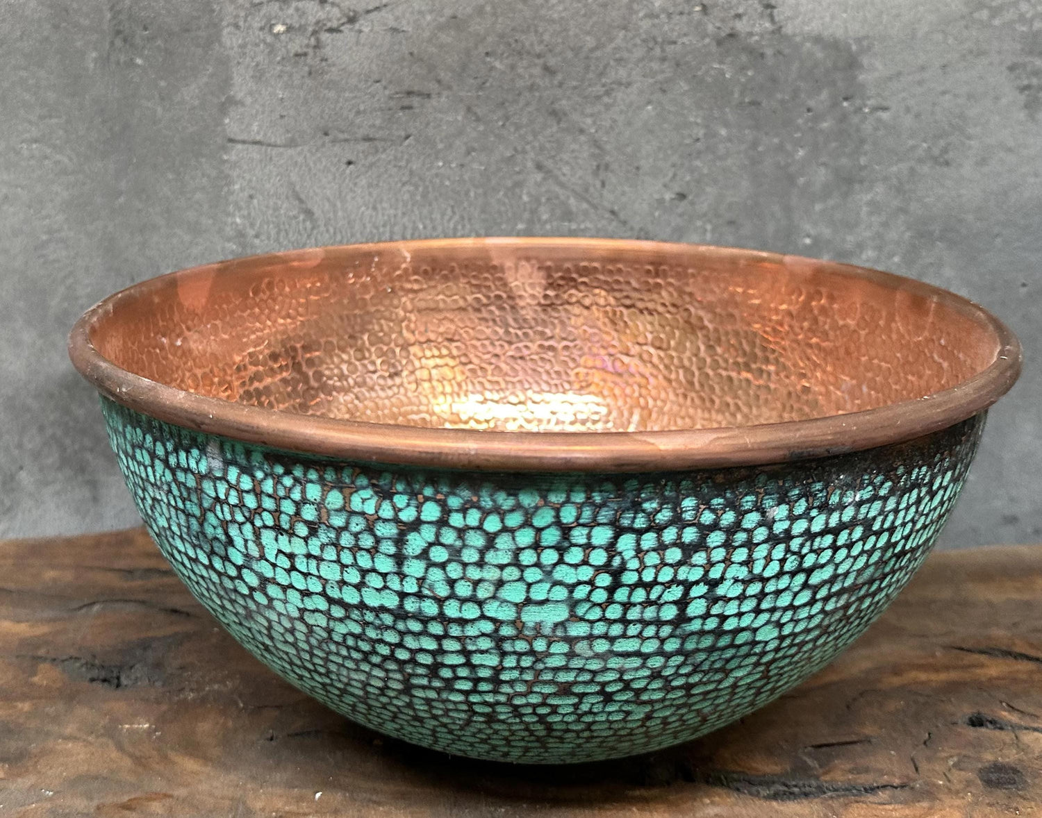 Dark Green Copper Sink – Hammered Bathroom Vessel