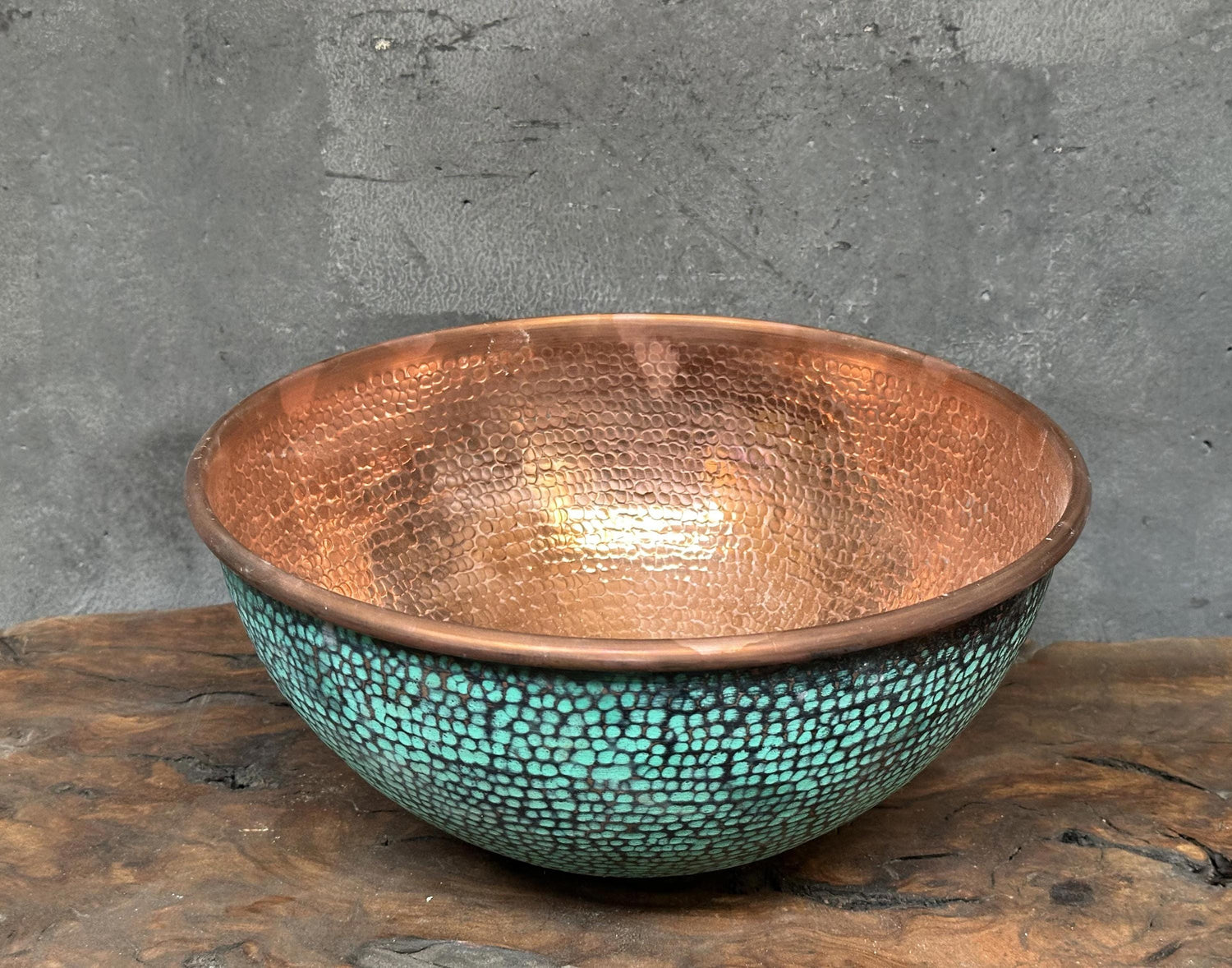 Dark Green Copper Sink – Hammered Bathroom Vessel
