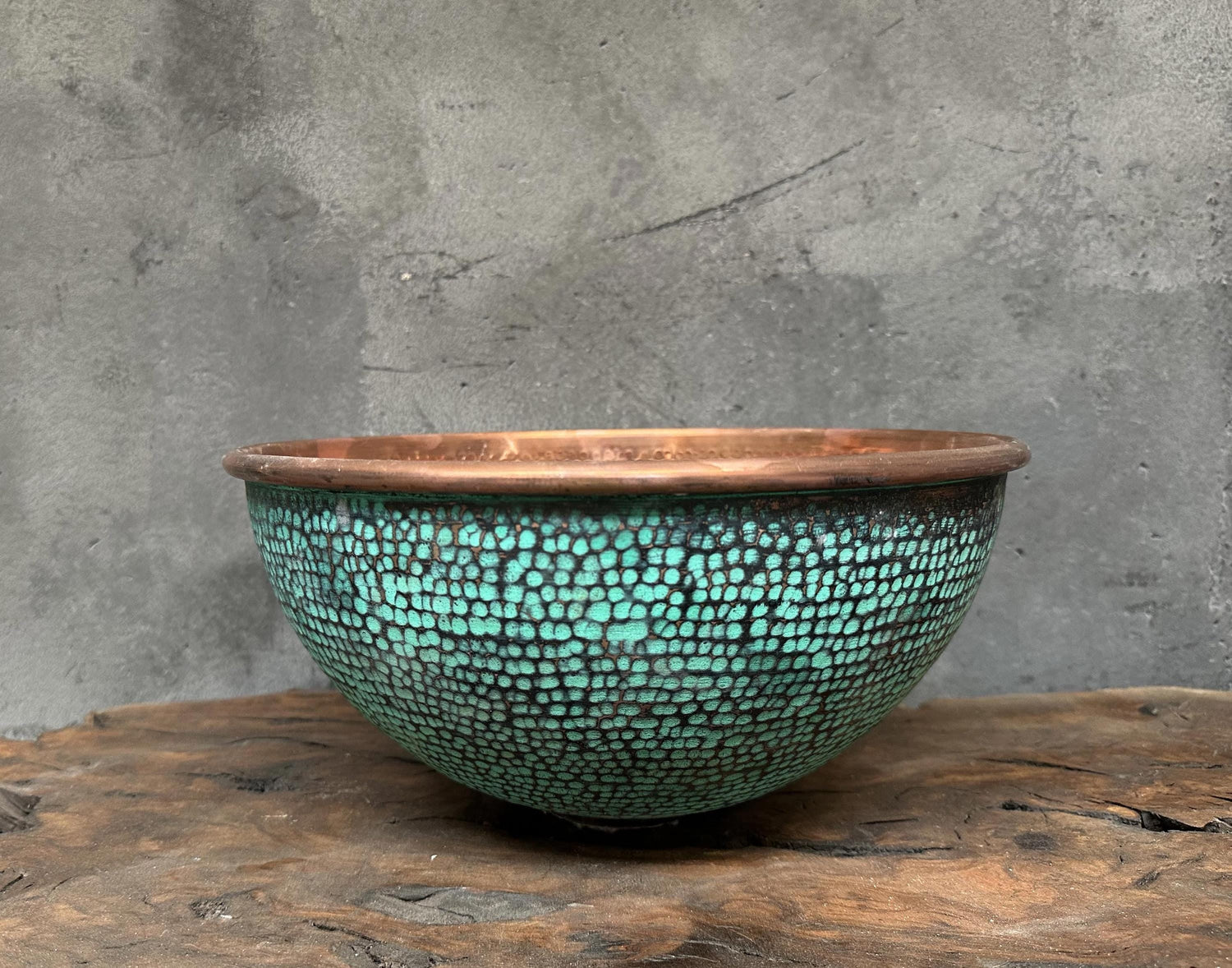 Dark Green Copper Sink – Hammered Bathroom Vessel