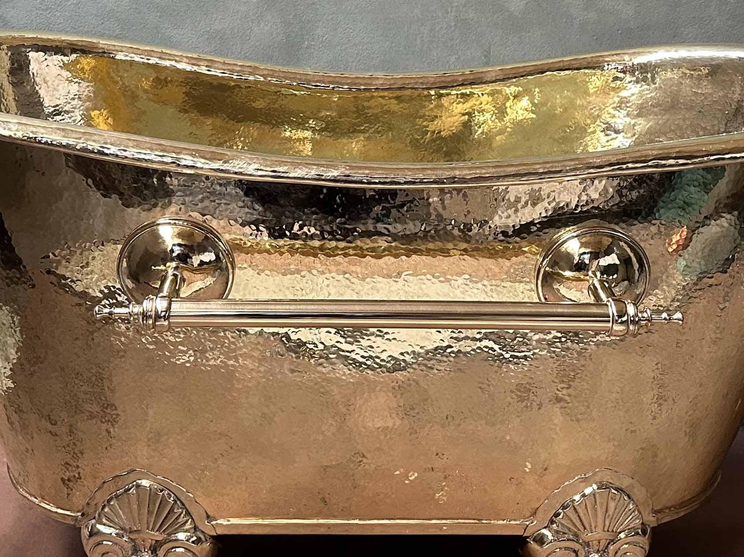 Clawfoot Bathroom Bathtub, Unlacquered Brass Soaking Bathtub, Outdoor Soaking Tub With Towel Holder