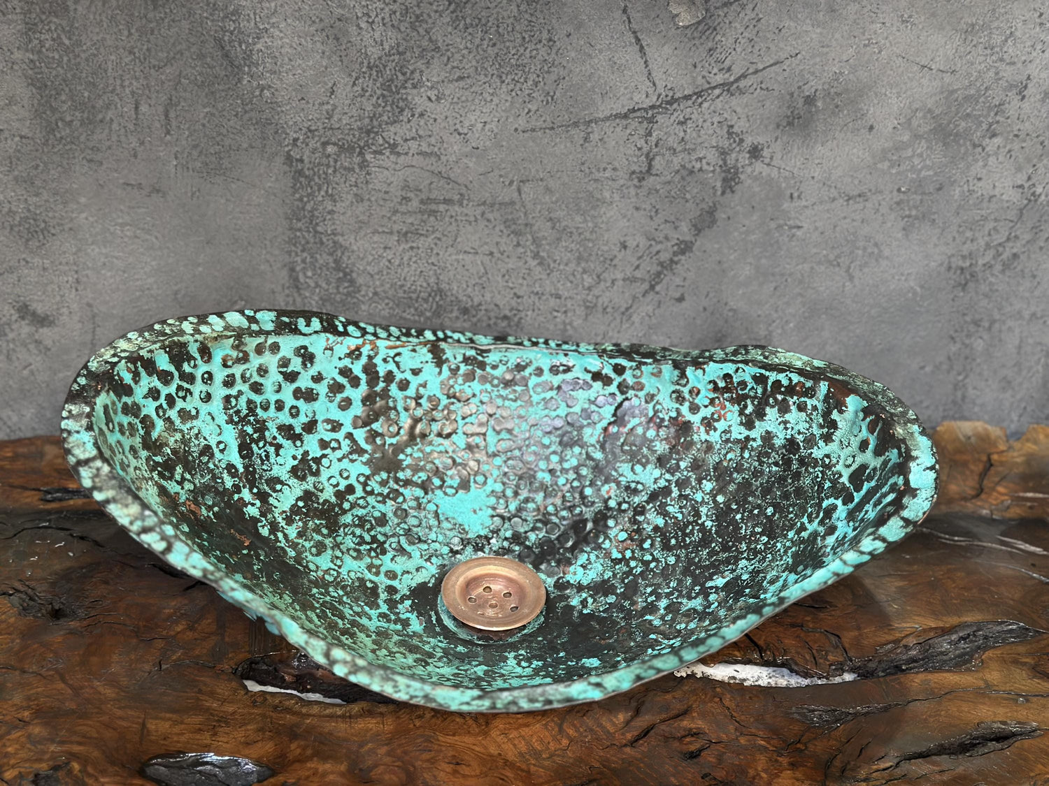 Antique Verdigris Basin – Oval Hammered Vanity Sink