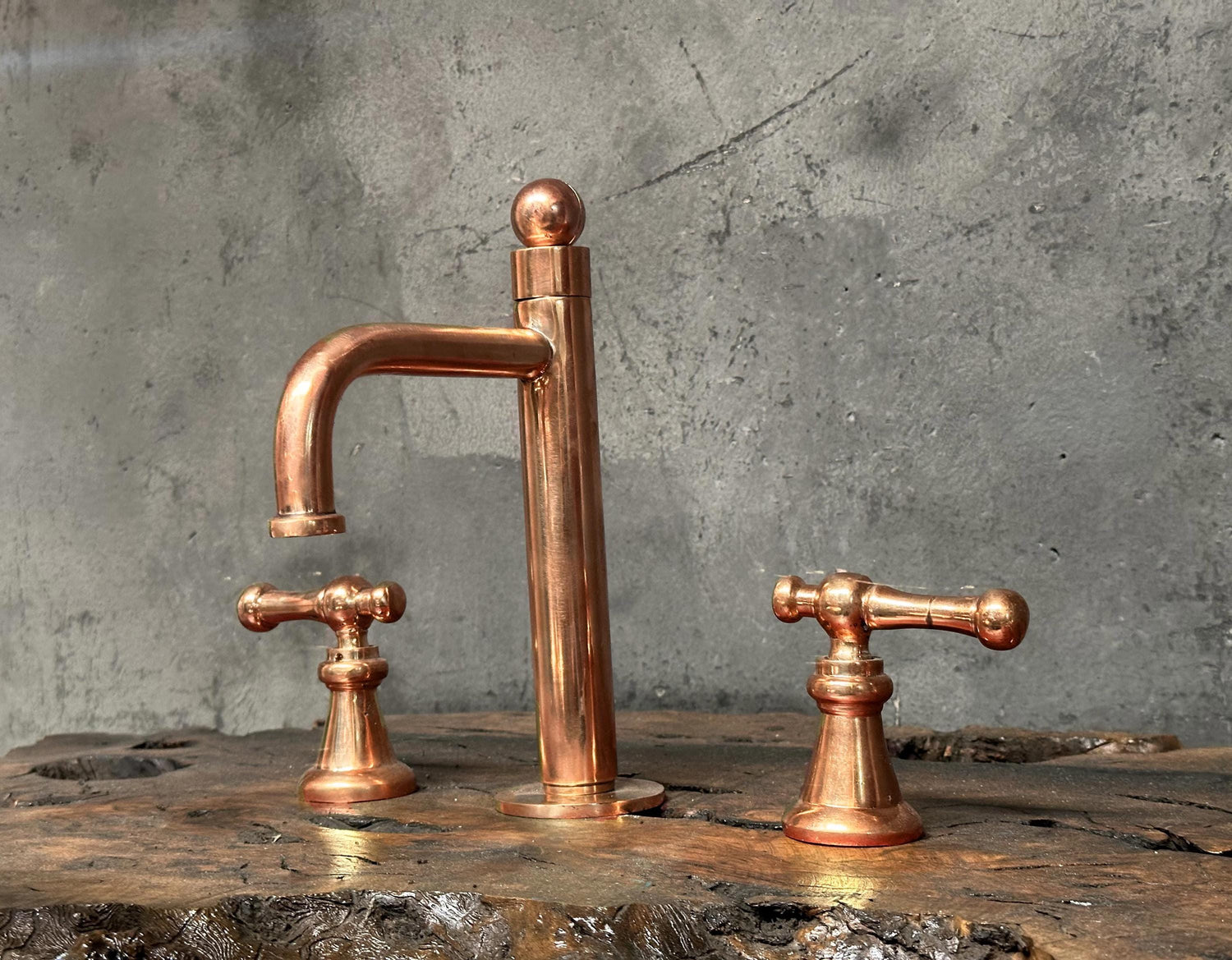 Copper Victorian Bathroom Faucet, Copper Widespread Bathroom Sink Faucet, Deck Mounted Sink Faucet
