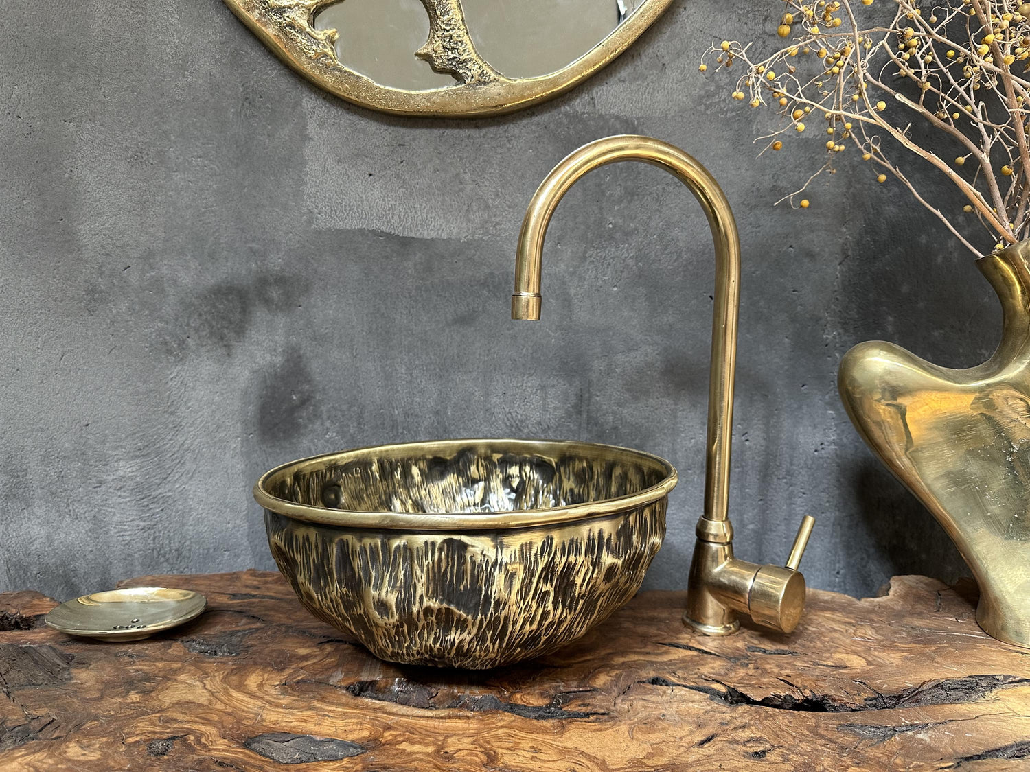 Handcrafted Bronze Vessel Sink – Antique Patina Round Basin