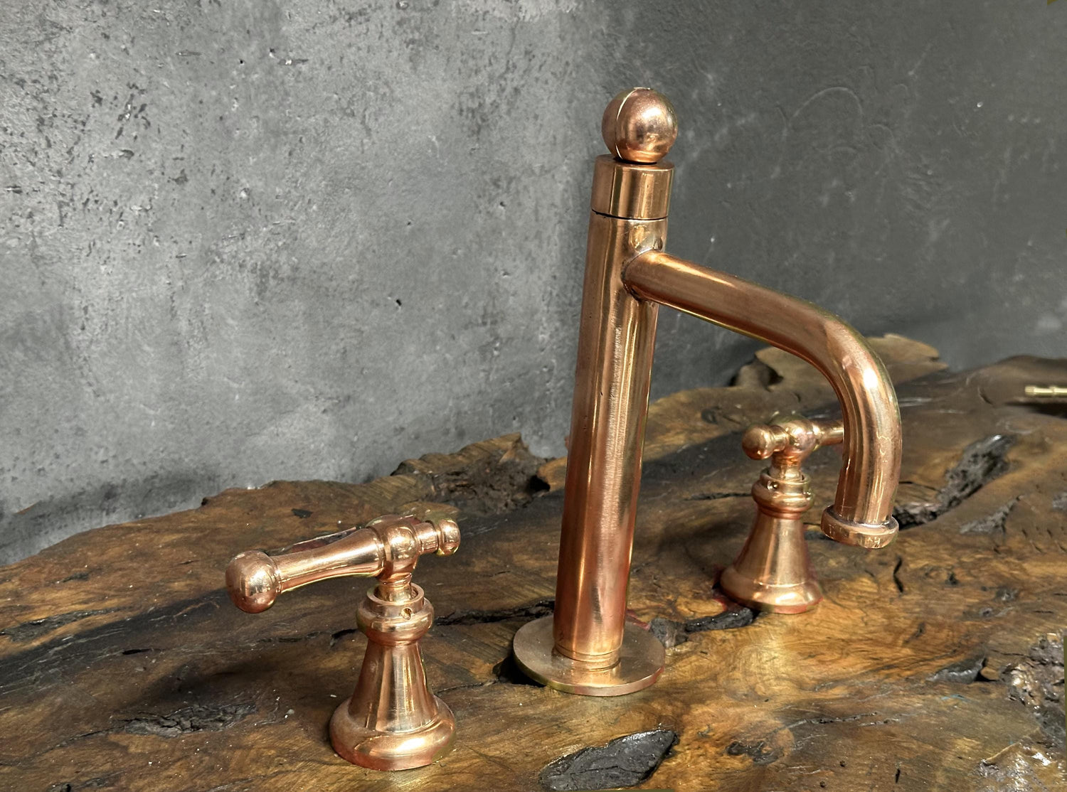 Copper Victorian Bathroom Faucet, Copper Widespread Bathroom Sink Faucet, Deck Mounted Sink Faucet
