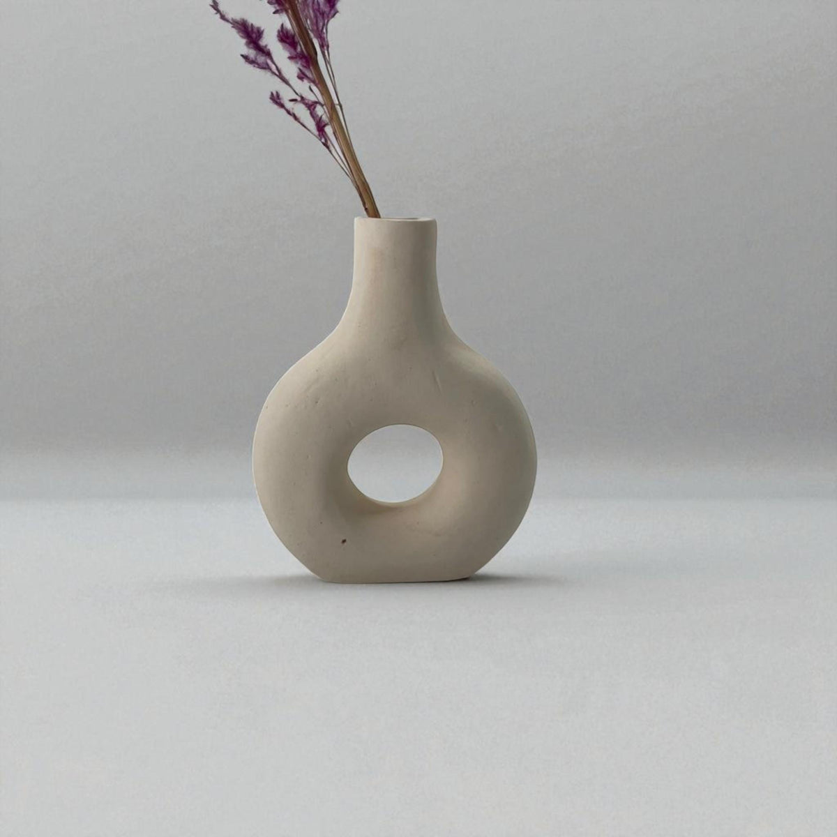 Handmade Ceramic Vase – Minimal Neutral Donut Vase with Matte Finish