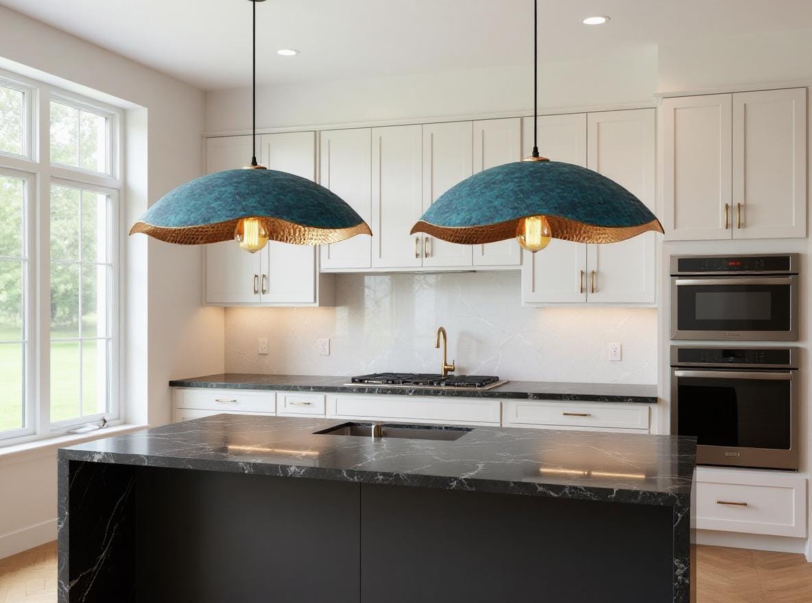 Handcrafted Blue Brass Pendant Lamp – Modern Moroccan Ceiling Light