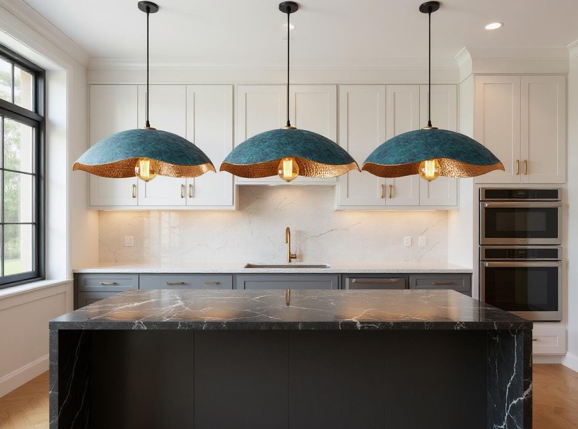 Handcrafted Blue Brass Pendant Lamp – Modern Moroccan Ceiling Light