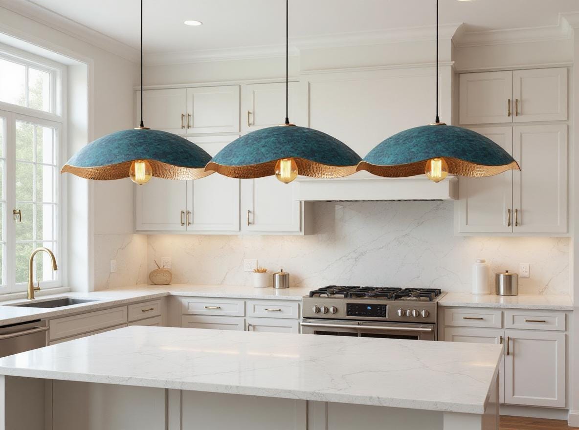 Handcrafted Blue Brass Pendant Lamp – Modern Moroccan Ceiling Light
