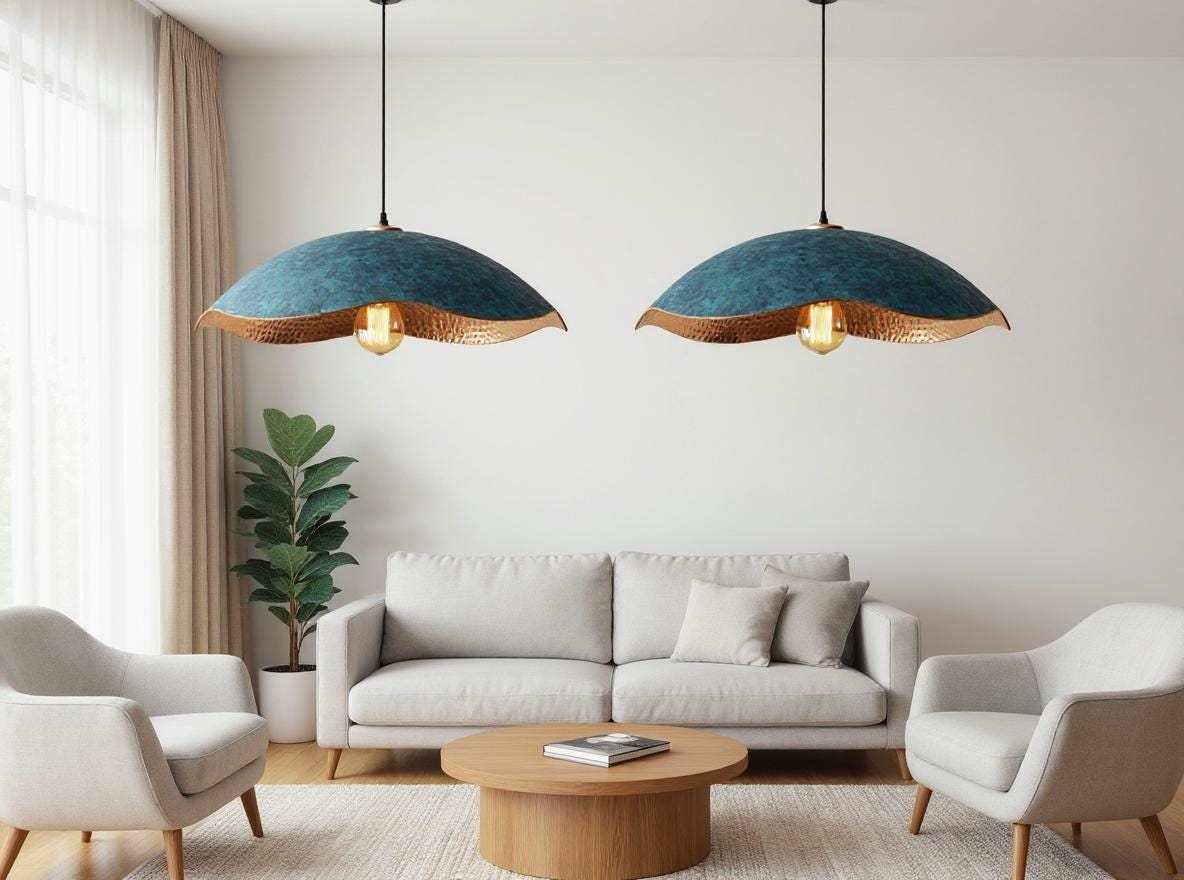 Handcrafted Blue Brass Pendant Lamp – Modern Moroccan Ceiling Light