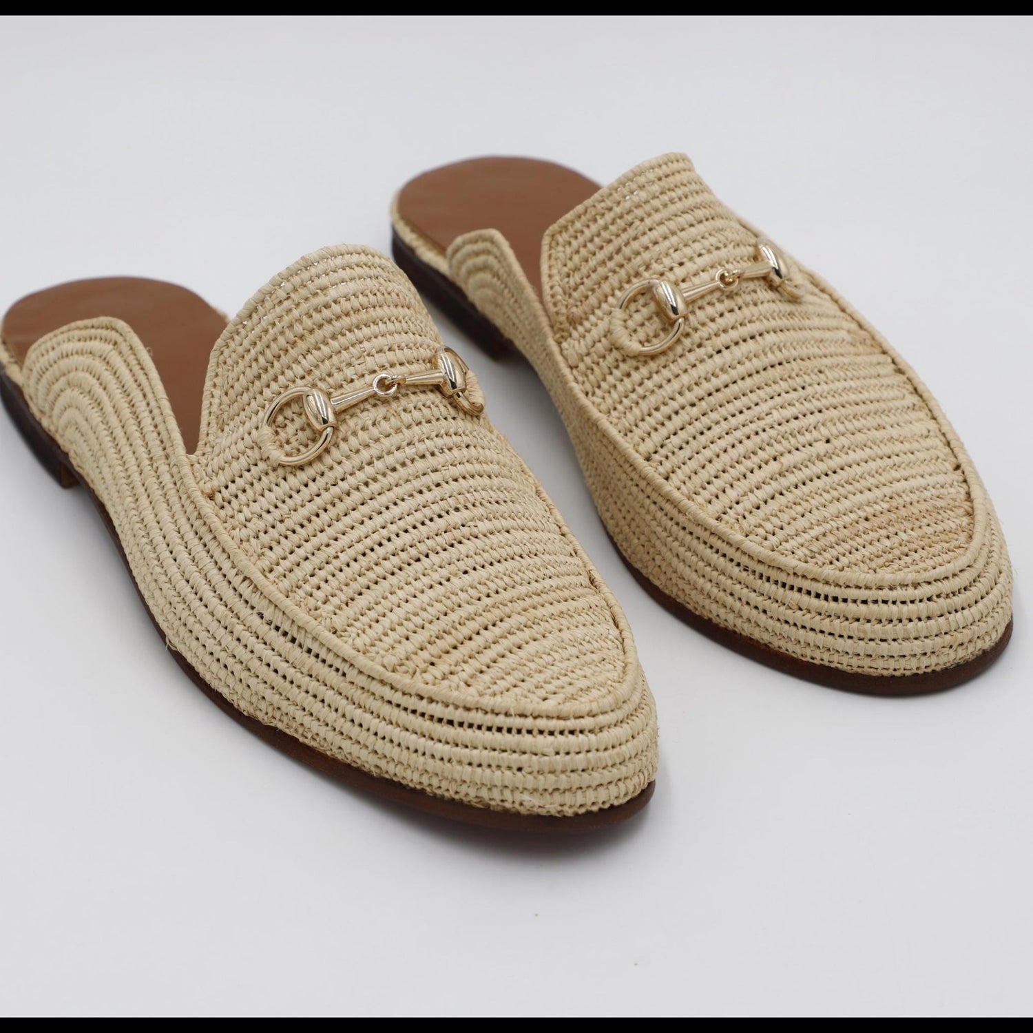 Raffia Mule Loafers with Gold Detail – Natural Minimal Luxury