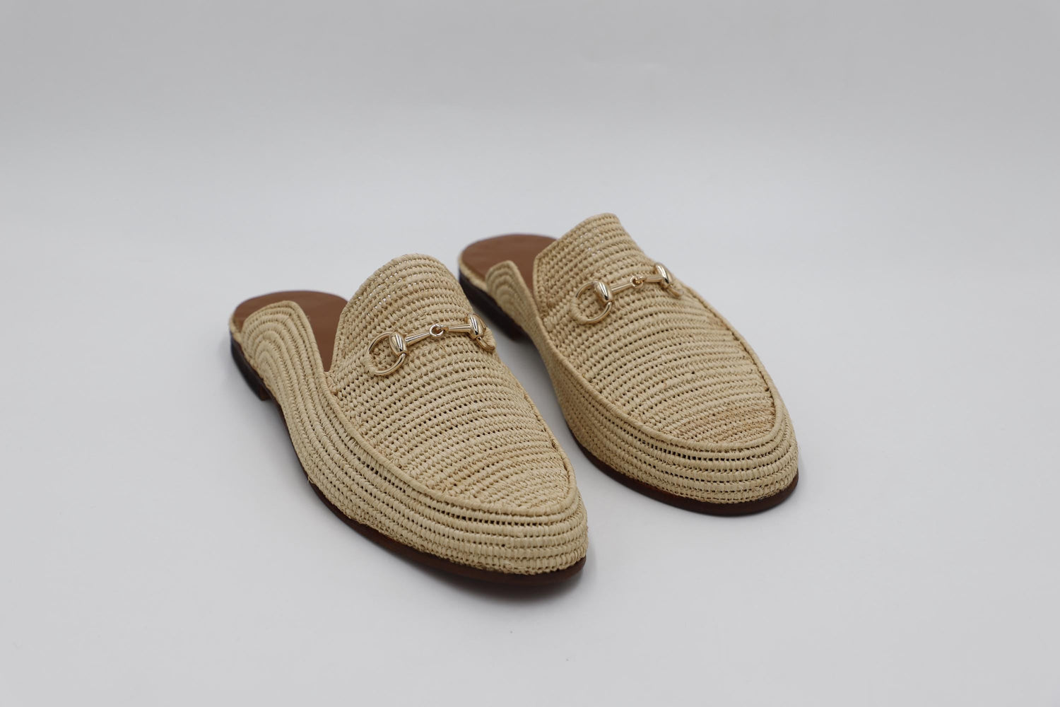 Raffia Mule Loafers with Gold Detail – Natural Minimal Luxury