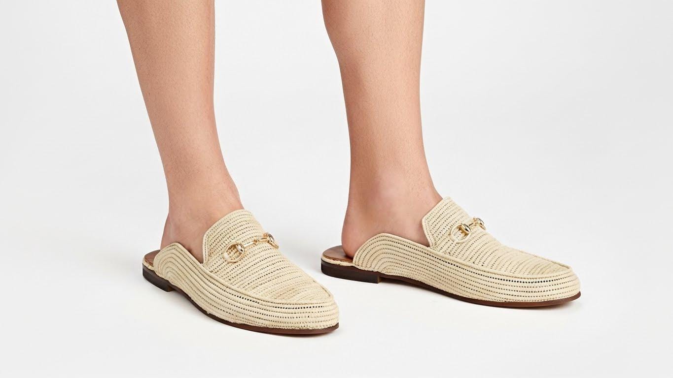 Raffia Mule Loafers with Gold Detail – Natural Minimal Luxury