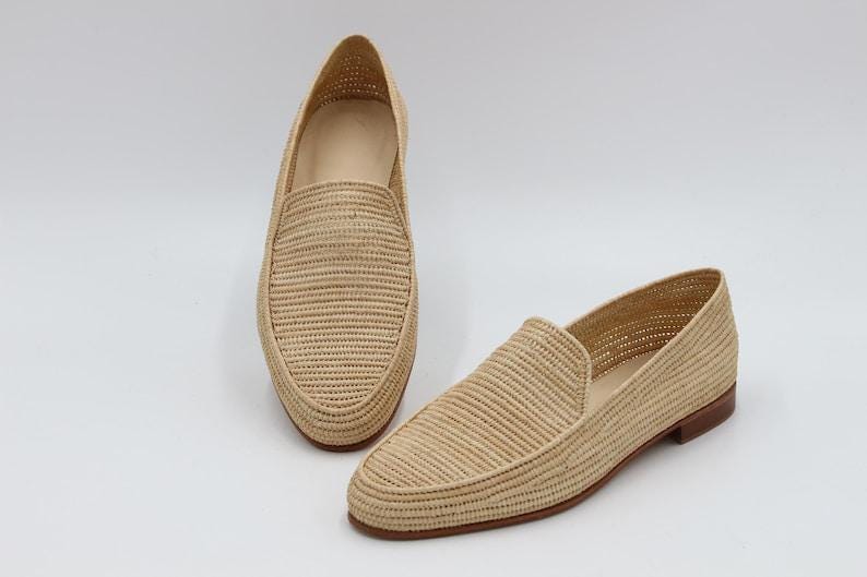 Handwoven Raffia Loafers – Minimalist Moroccan Slip-On Shoes