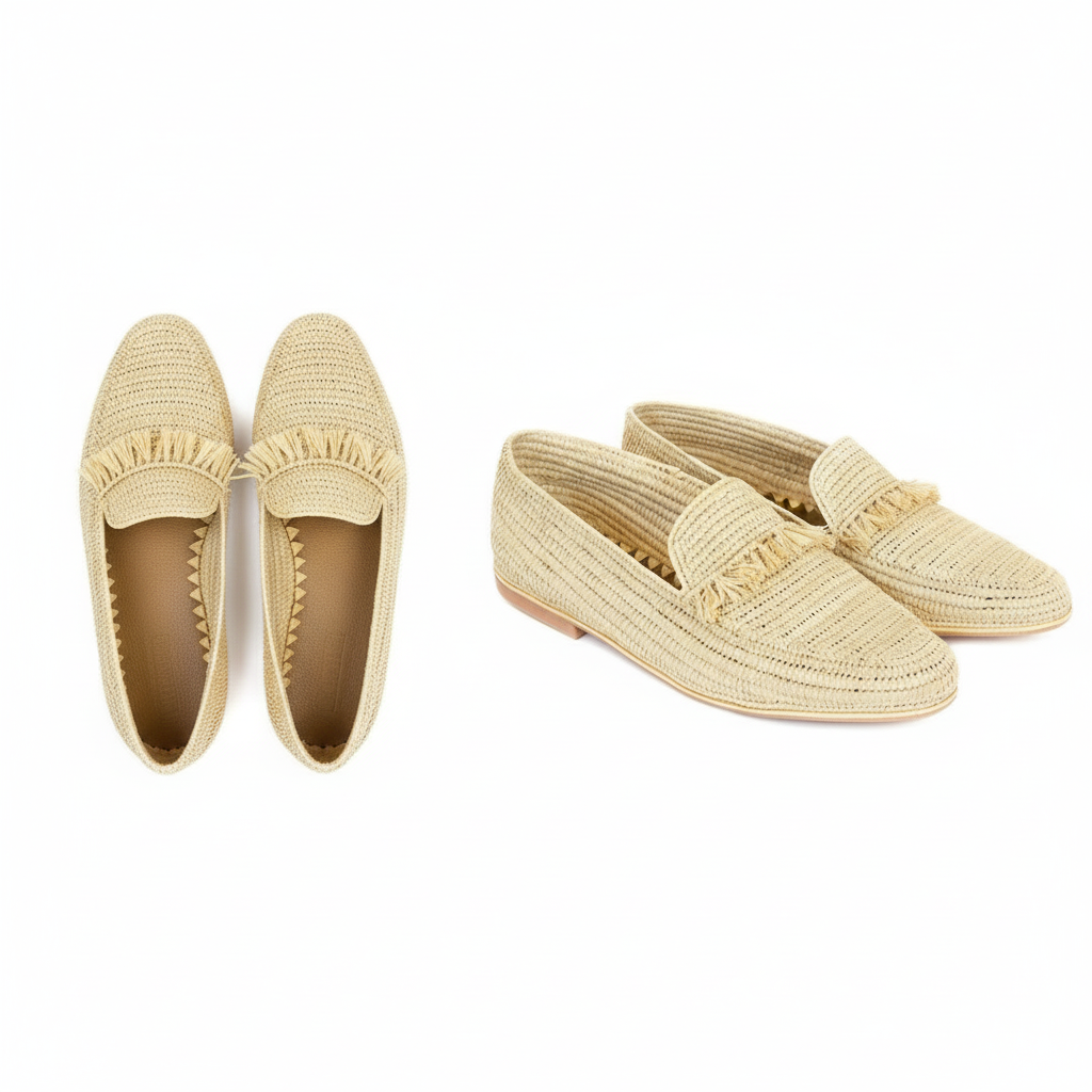 Raffia Loafers for Men – Natural Beige Summer Slip On Shoes