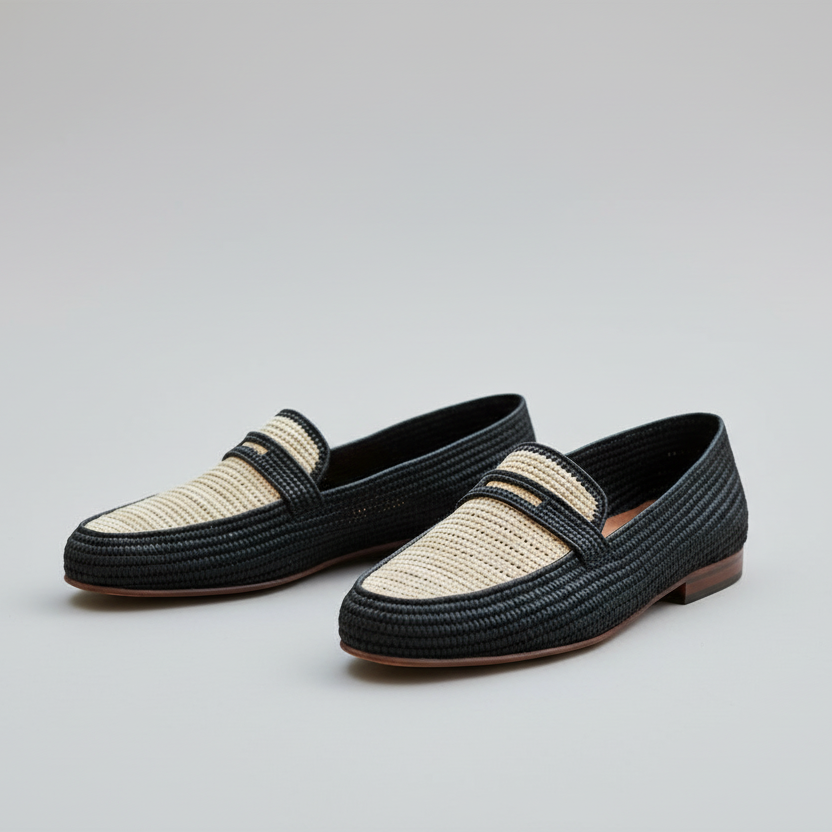Raffia Loafers for Men – Black Beige Summer Slip On Shoes