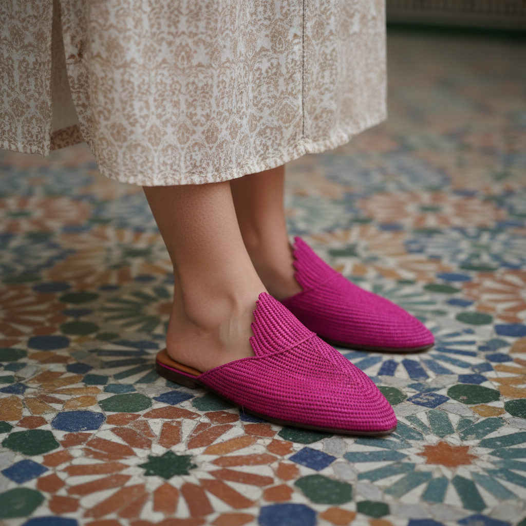 Raffia Loafers for Women – Pink Summer Slip On Mule Shoes