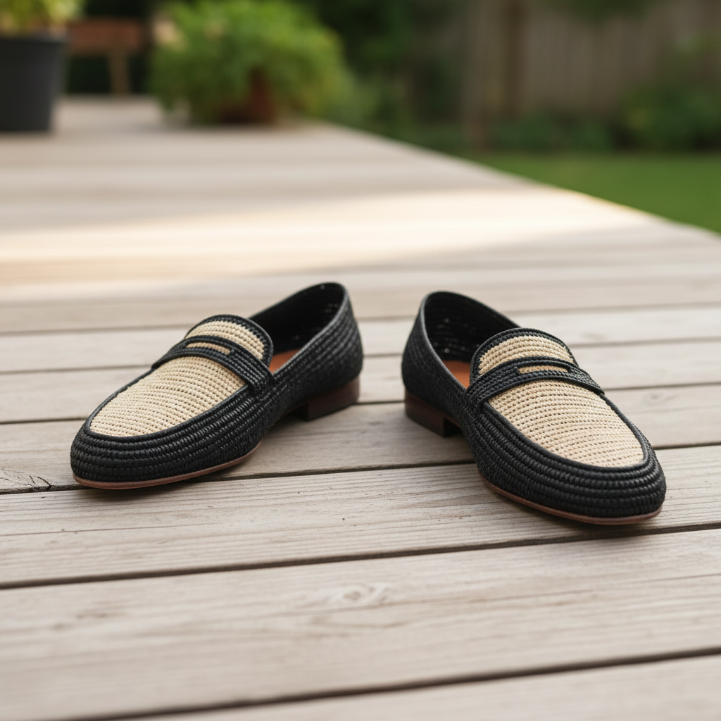 Raffia Loafers for Men – Black Beige Summer Slip On Shoes
