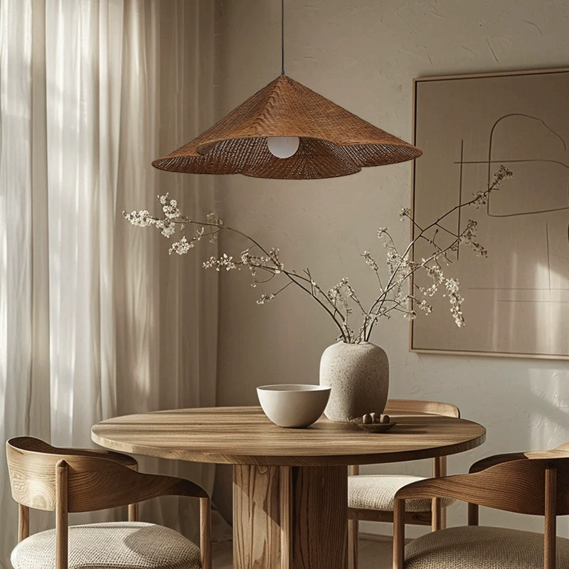 Kalani Scallop Rattan Pendant Light – Cone Shade