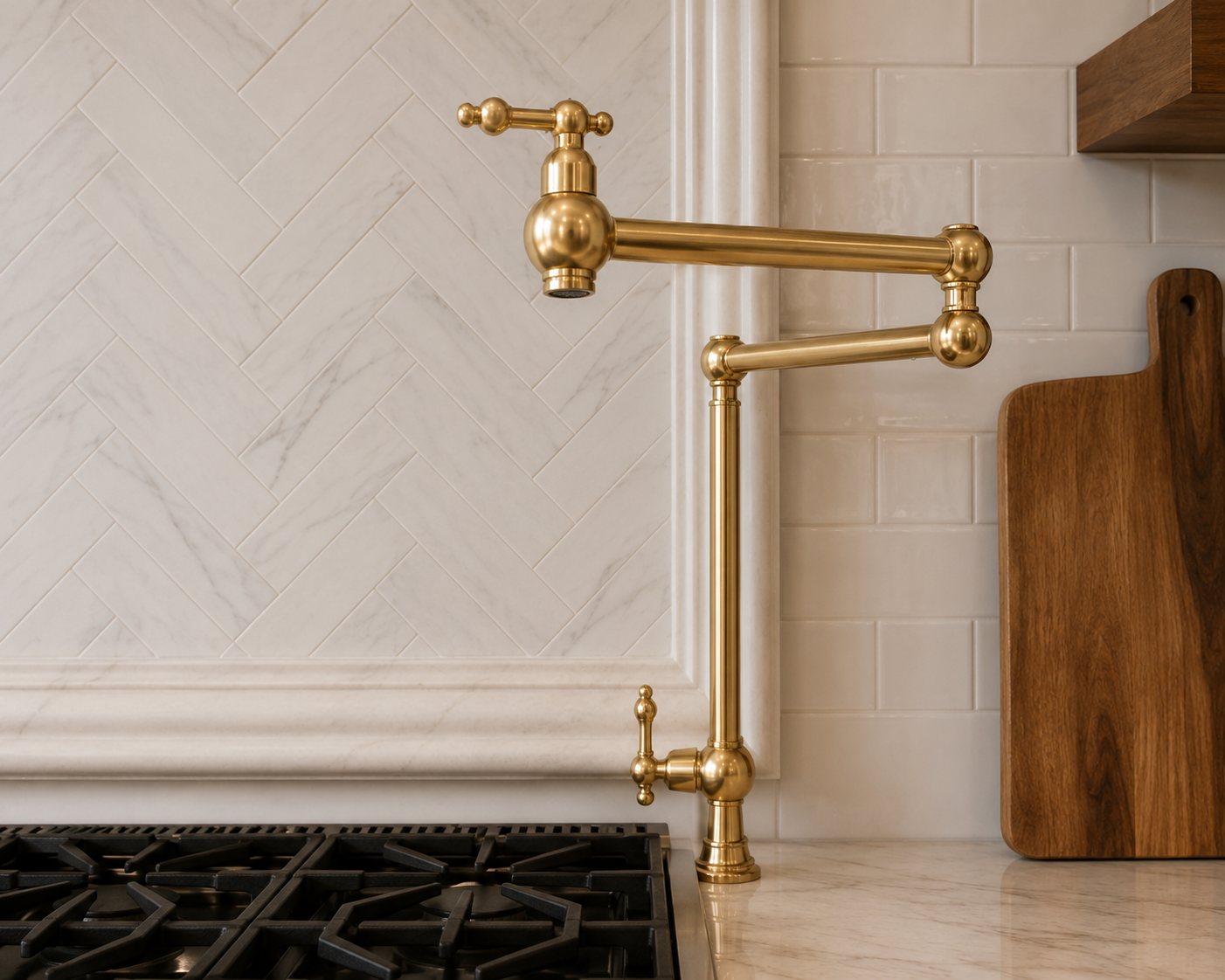 Solid Brass Folding Kitchen Faucet - Deck Mounted Pot Filler