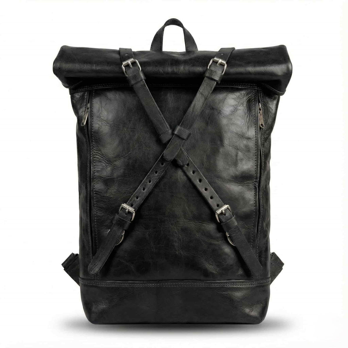 Roll Top Leather Backpack – Handmade Minimalist Travel Bag