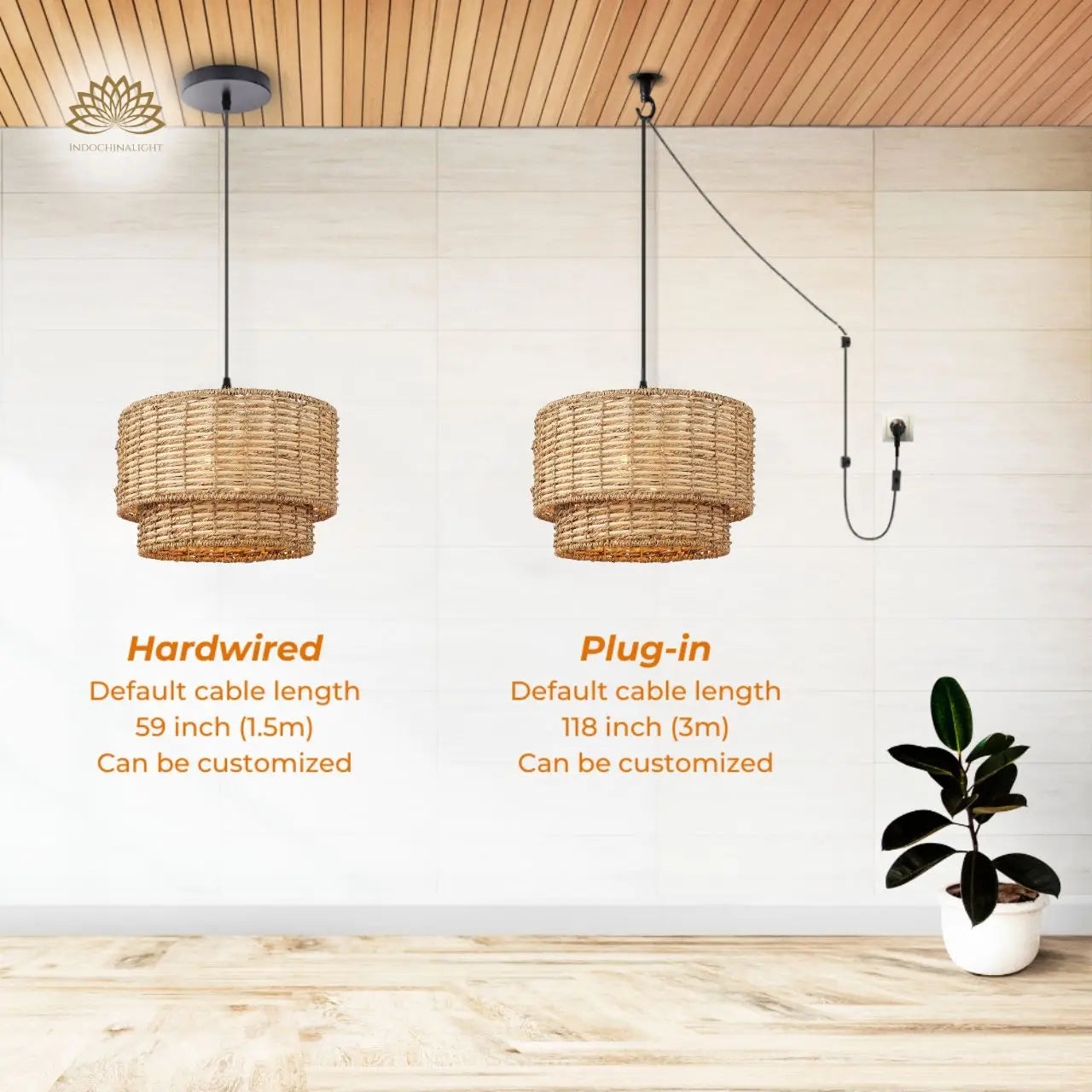 Lennie Wicker Rattan Double Drum Light - Semi Flush Mount
