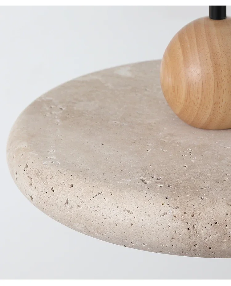 Mannelli Wabi Sabi Circular Travertine Strone and Wood Pendant Light