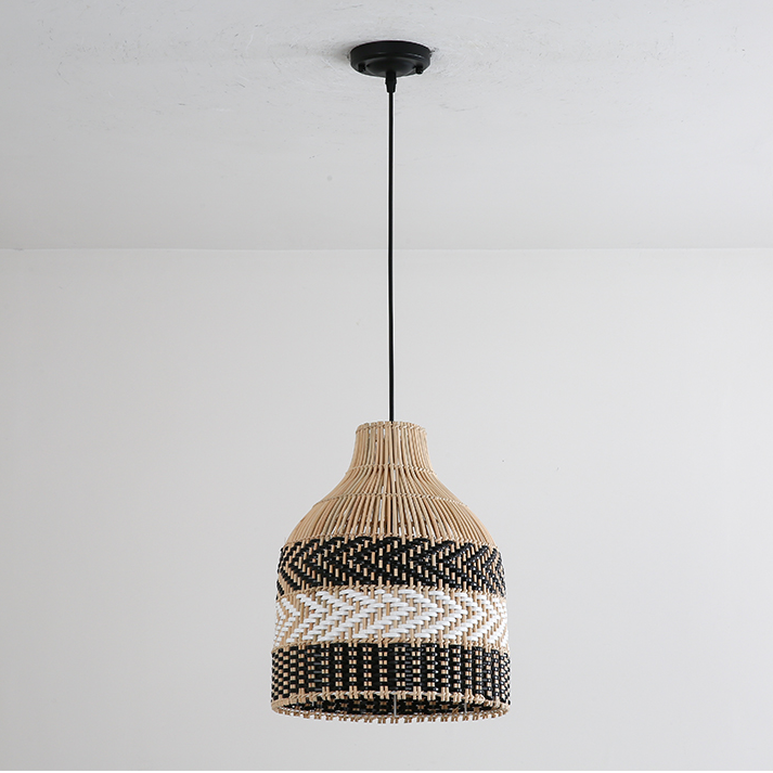 Littleglovo Small Basket Rattan and Black Wicker Pendant Light