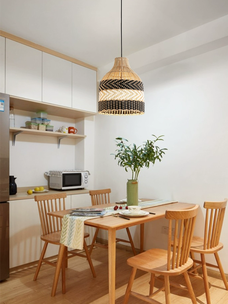 Littleglovo Small Basket Rattan and Black Wicker Pendant Light For Kitchen Island