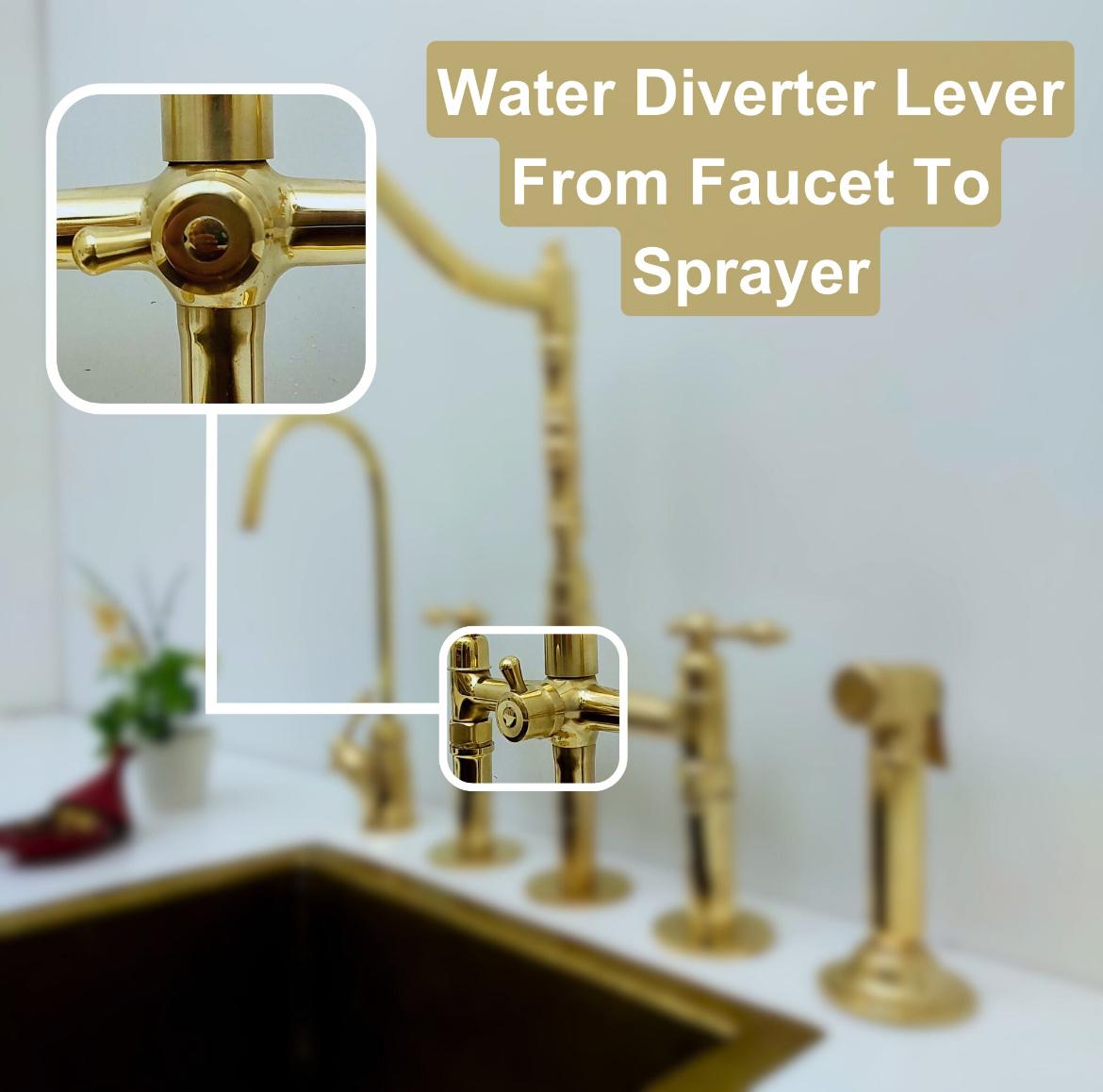 Luxury Brass Bridge Kitchen Faucet with Side Sprayer and Drinking Tap