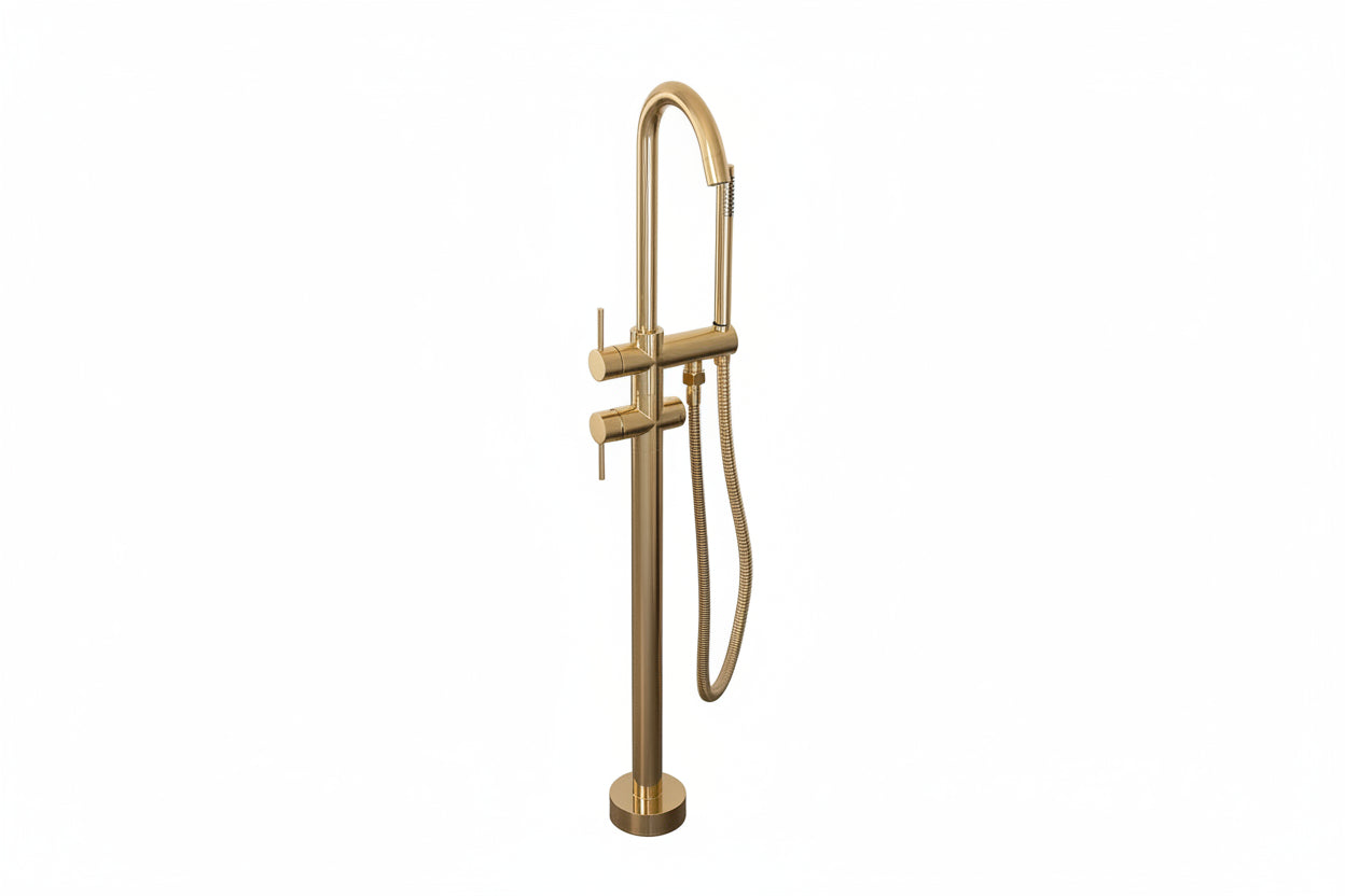 Luxury Brass Freestanding Tub Faucet with Hand Shower – Modern Floor Mounted Bath Filler