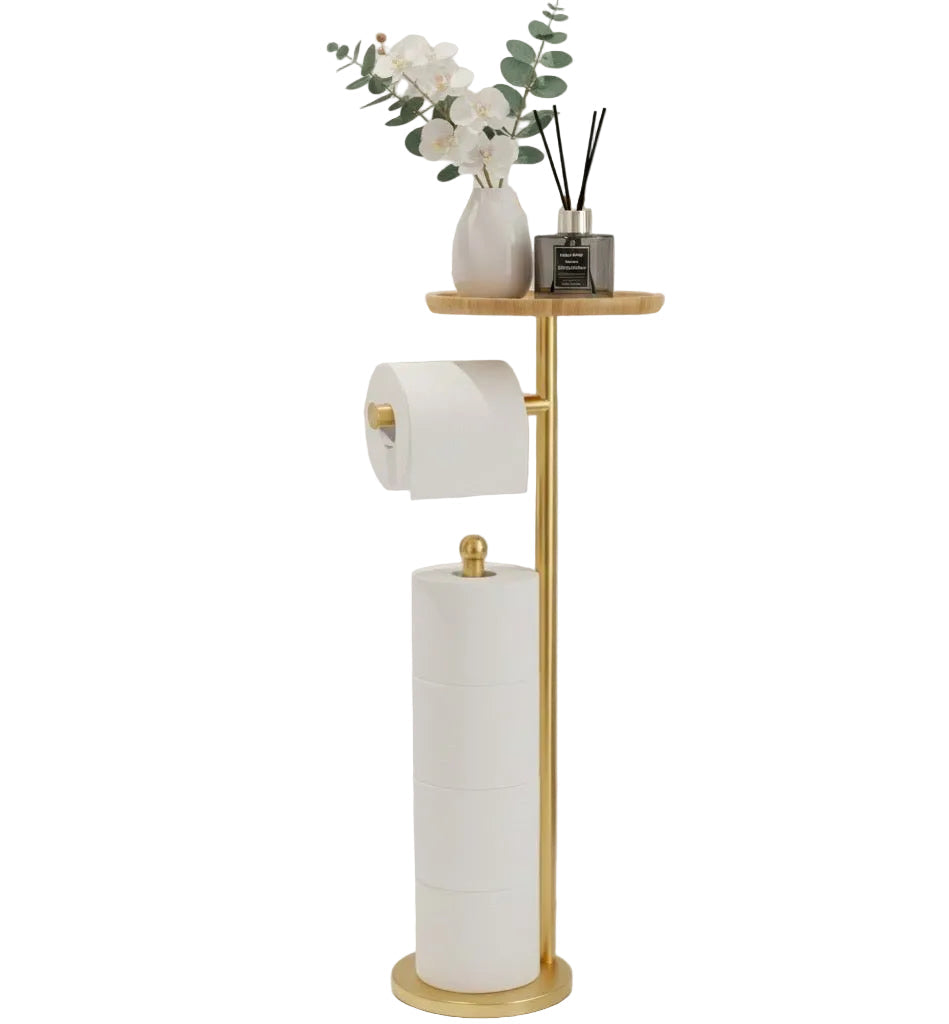 Luxury Brass Toilet Paper Stand – Multi-Roll Storage + Top Shelf