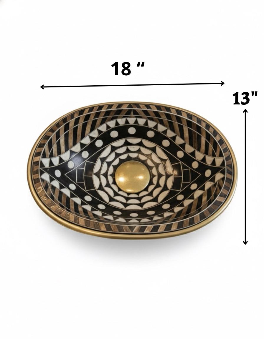 Luxury Handmade Brass Sink – Black & White Moroccan Design