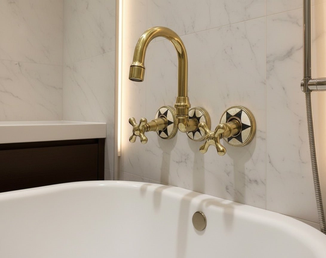 Luxury Wall Mount Brass Faucet with Inlay Handles for Elegant Bathrooms