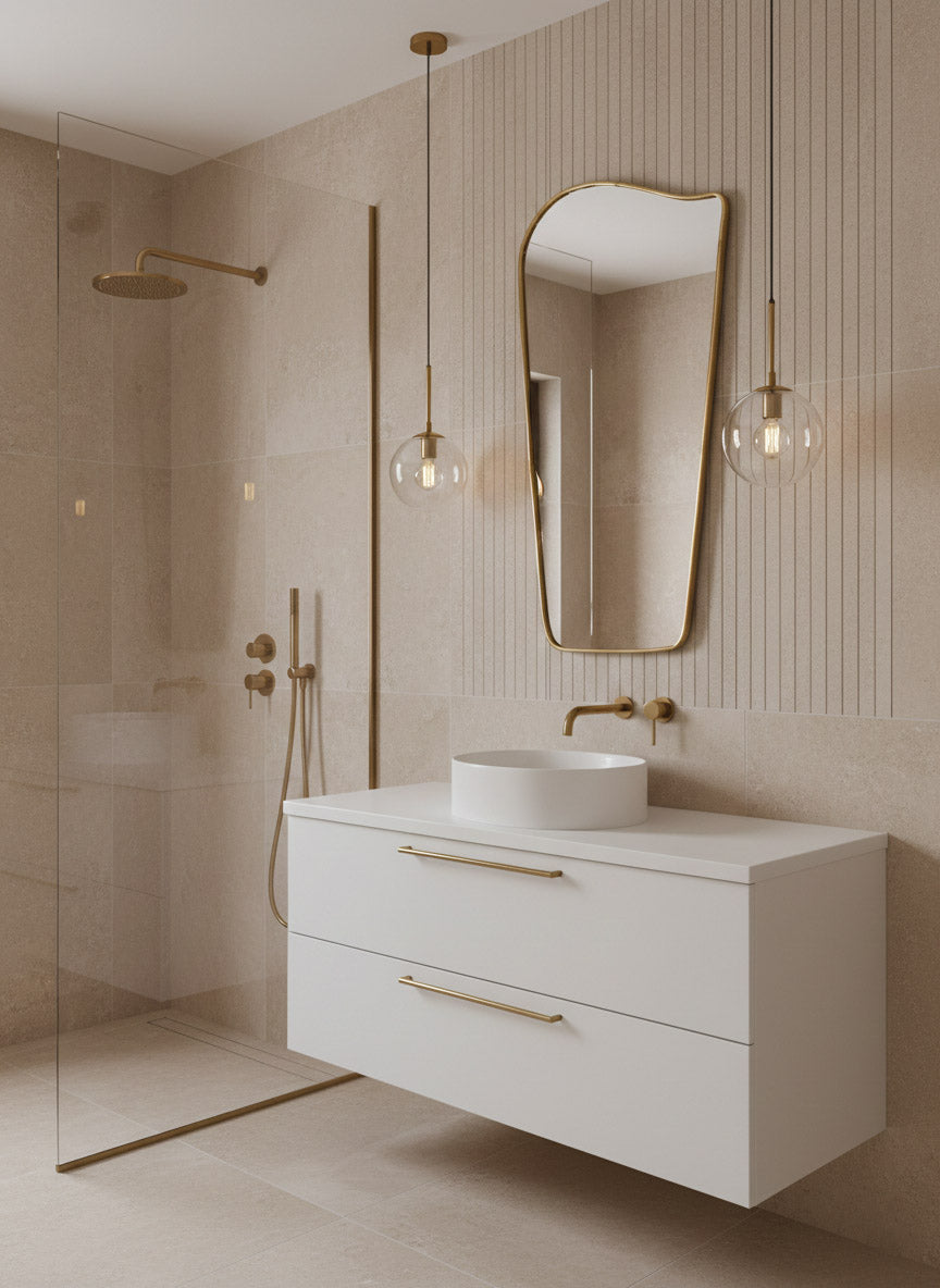 Varaudu Wavy Brass Mirror - Antique Brass Bathroom Mirror, Vanity Wall Decor