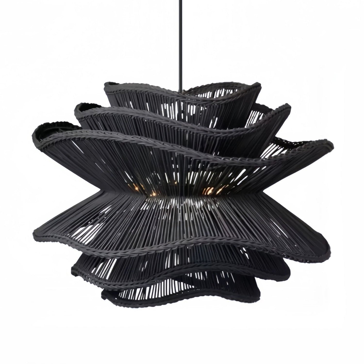Made Goods Alondra Black Wavy Rattan Pendant Light