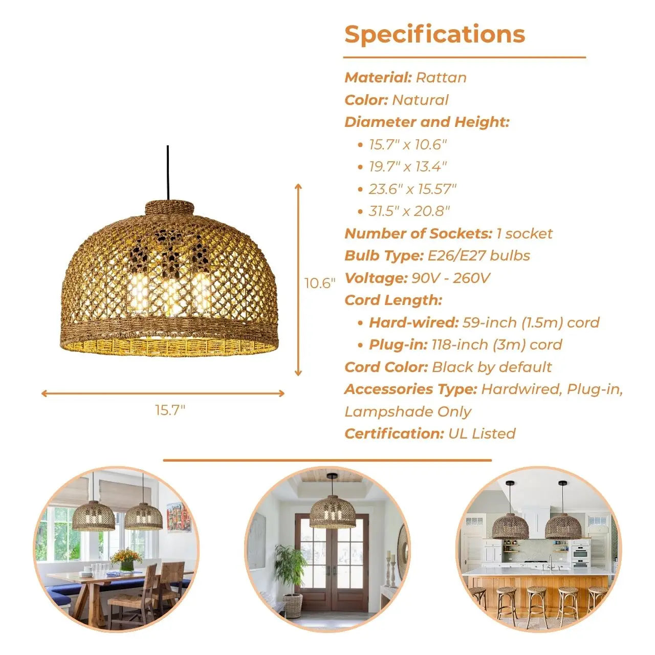 Magnolia Wabi Sabi Large Wicker Pendant Light